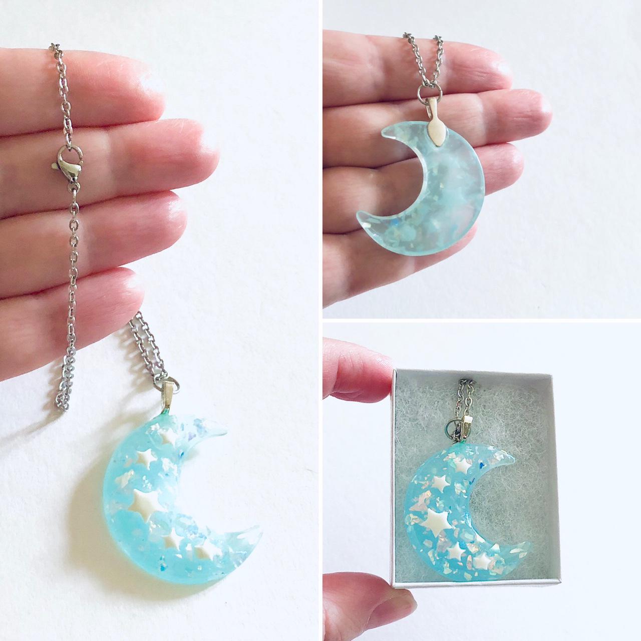 Product Image 4 - Sparkle blue crescent moon necklace,
