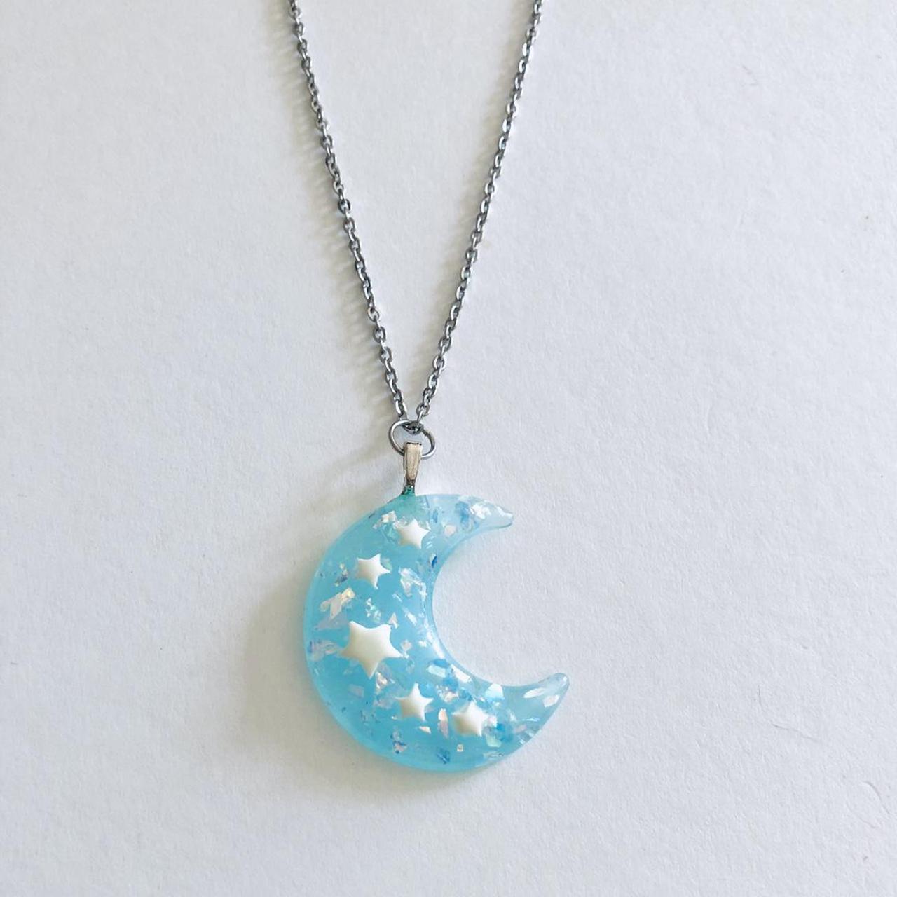 Product Image 1 - Sparkle blue crescent moon necklace,