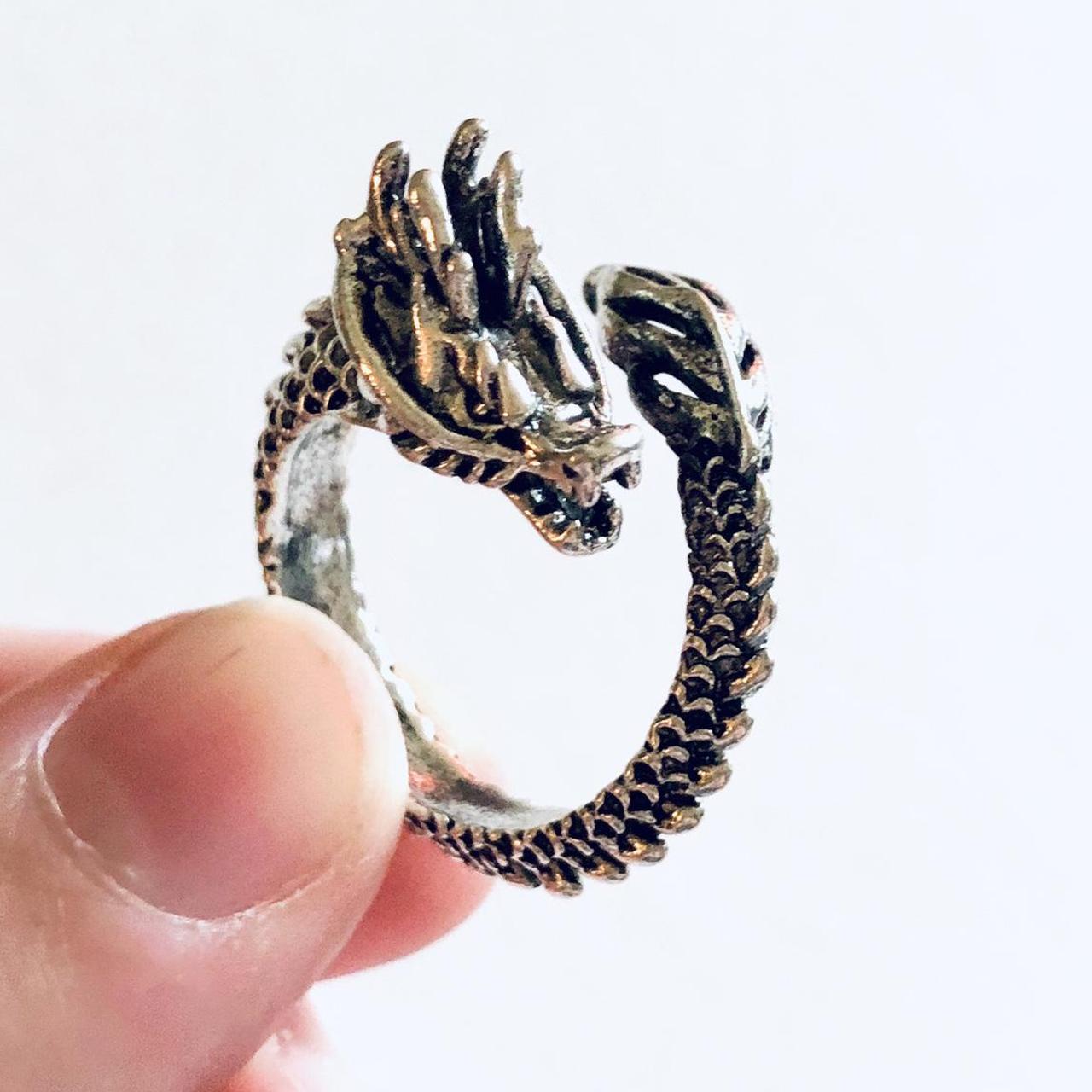 Silver Dragon ring, mythical creature fiery serpent... - Depop