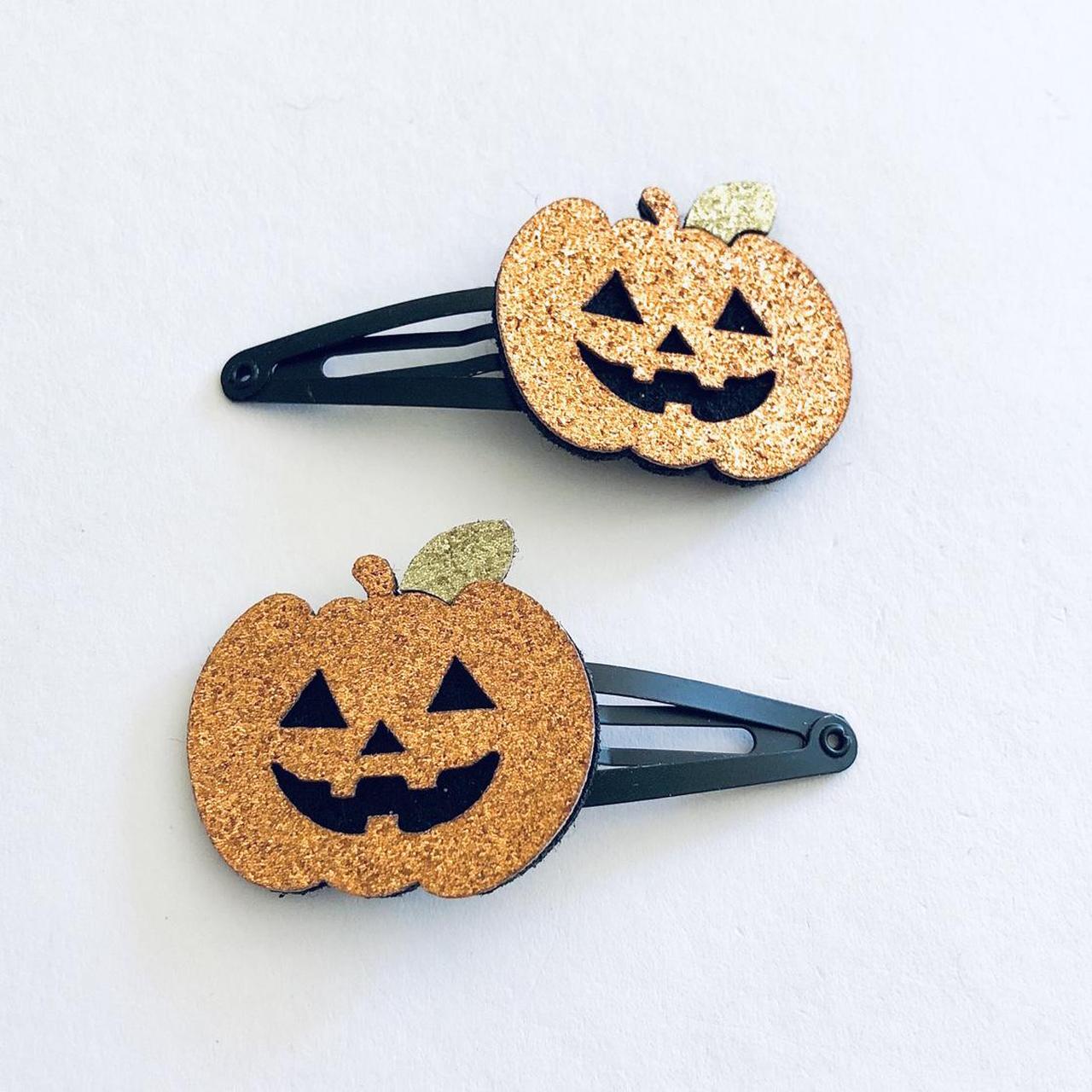 Glitter pumpkin hair clips black snap clips