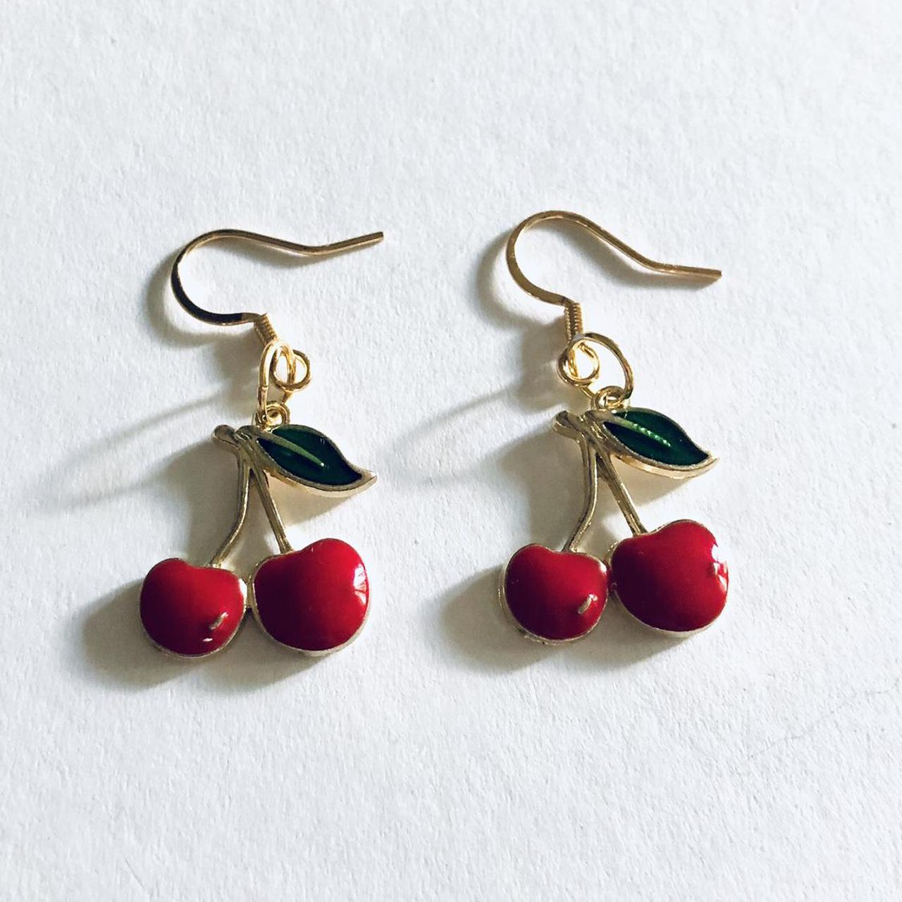 Red cherries earring, drop dangle cherry earrings,... - Depop