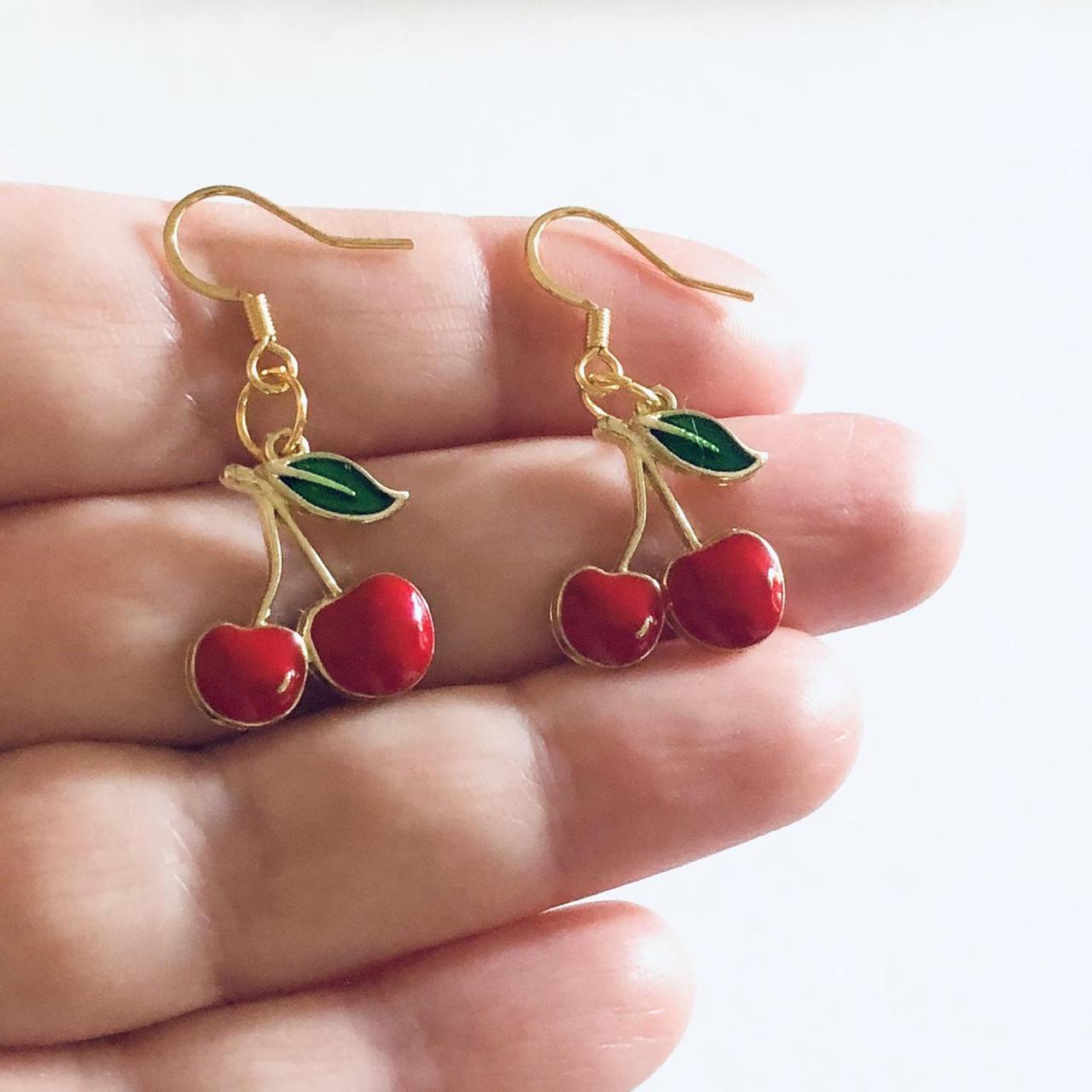 Red cherries earring, drop dangle cherry earrings,... Depop