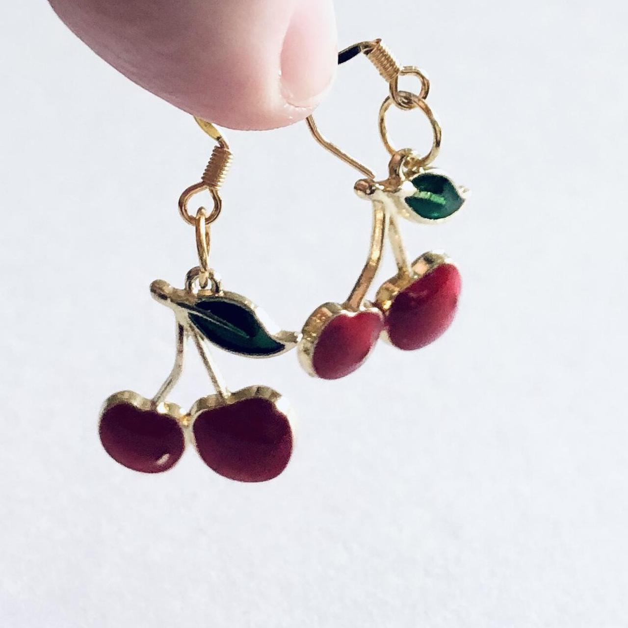 Red cherries earring, drop dangle cherry earrings,... - Depop