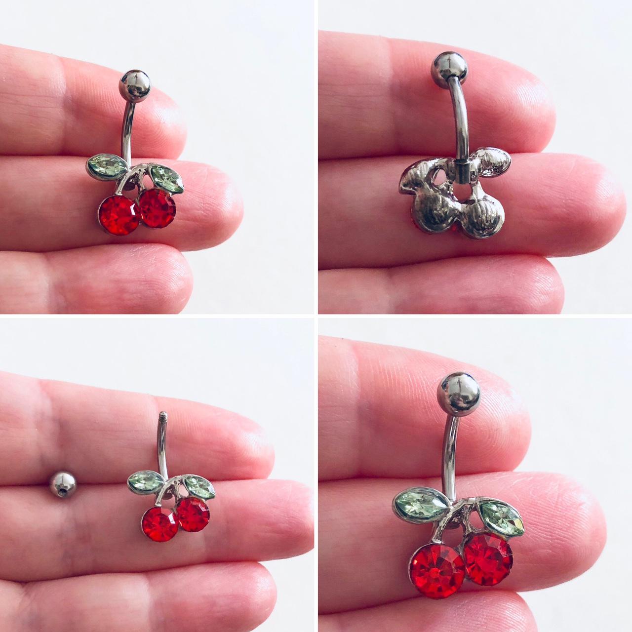 Cherry belly button charm, red cherries with green... - Depop