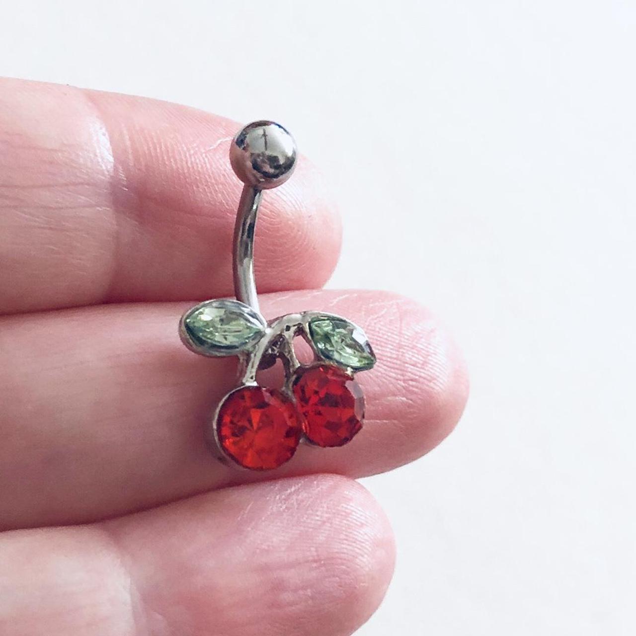 Cherry belly button charm, red cherries with green... - Depop