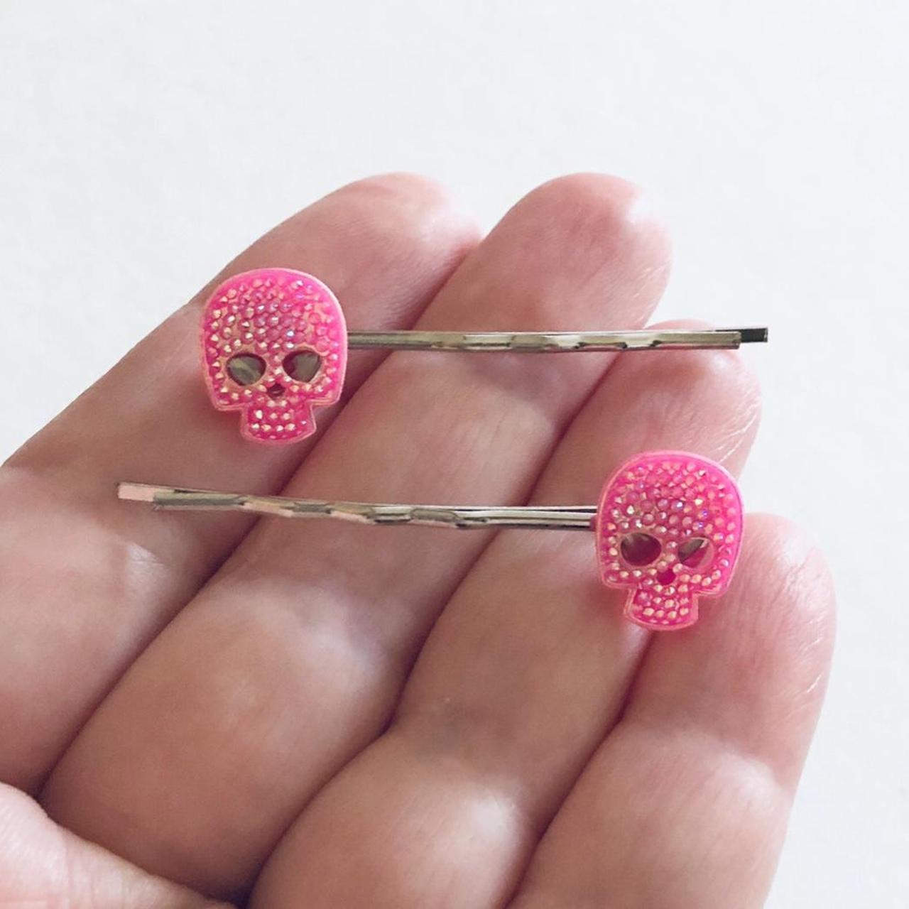 Product Image 1 - Glitter pink skulls bobby pins,
