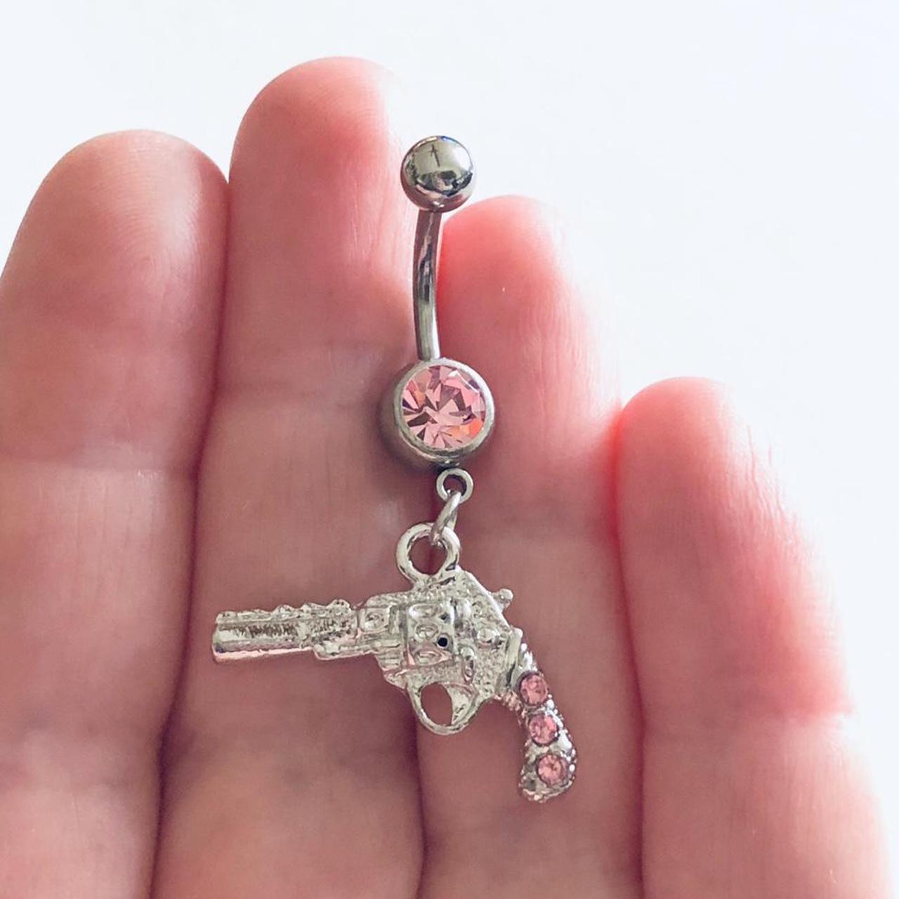 Pink diamond Gun belly button ring, gun belly ring,... Depop
