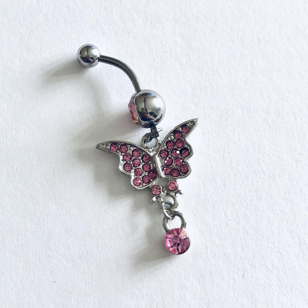 Pink diamond butterfly belly ring, belly charm,... - Depop