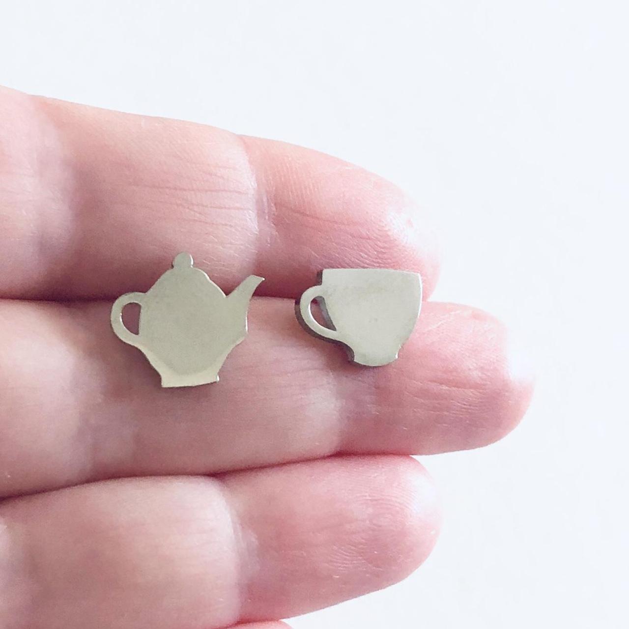 Teapot and teacup stud earrings, Silver STAINLESS... Depop
