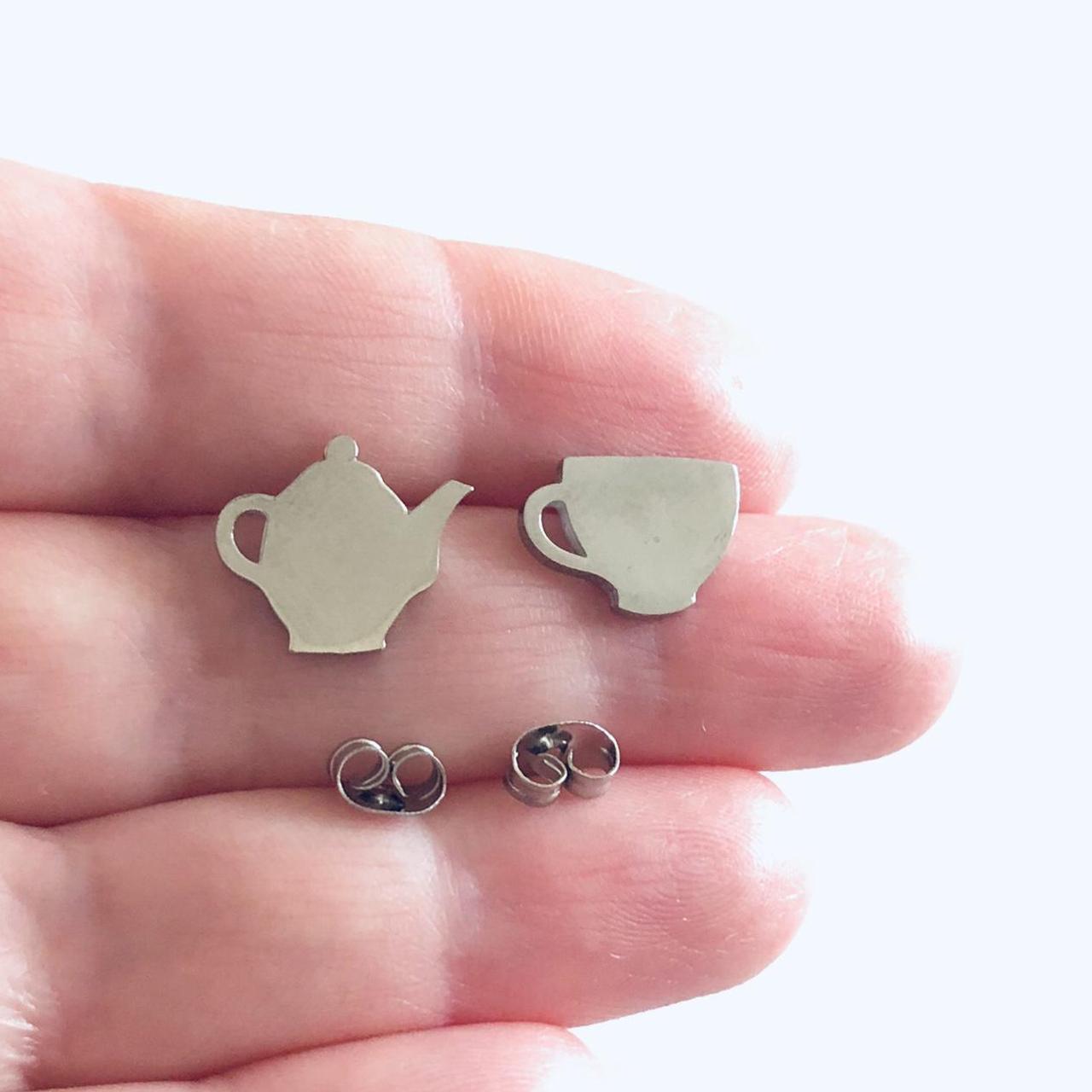Teapot and teacup stud earrings, Silver STAINLESS... Depop