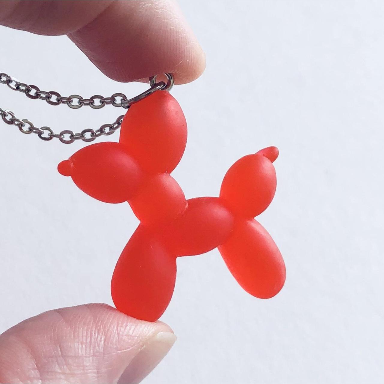 Red retro balloon dog necklace, on dainty STAINLESS... Depop