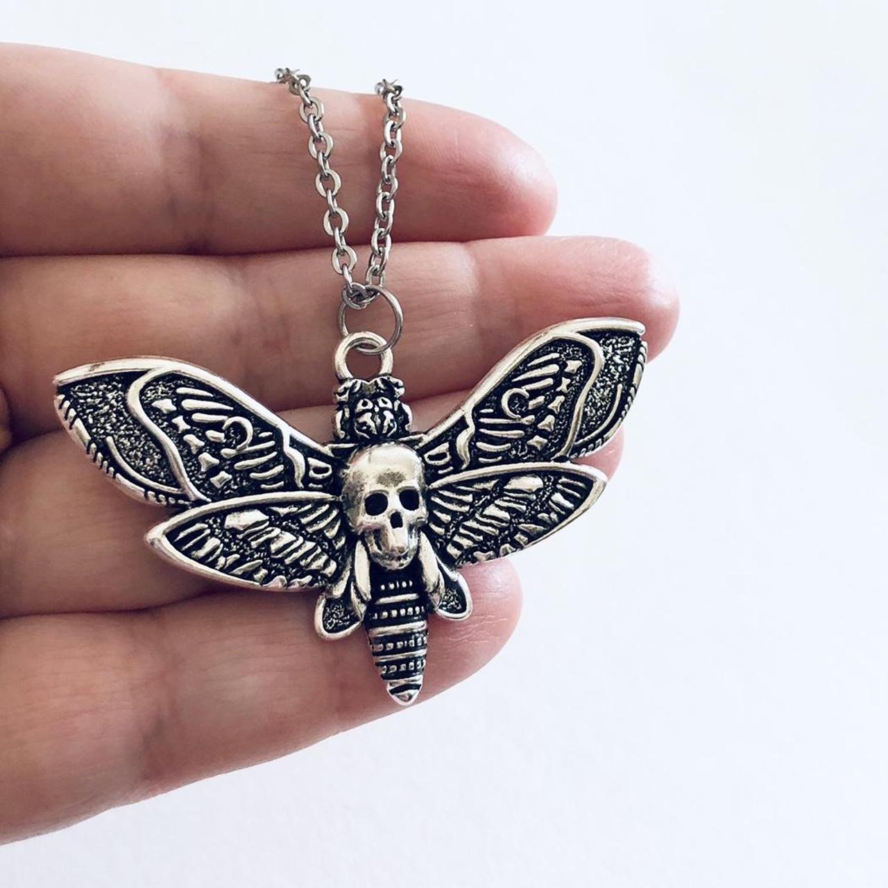 Death head hawk moth necklace, on STAINLESS STEEL... - Depop