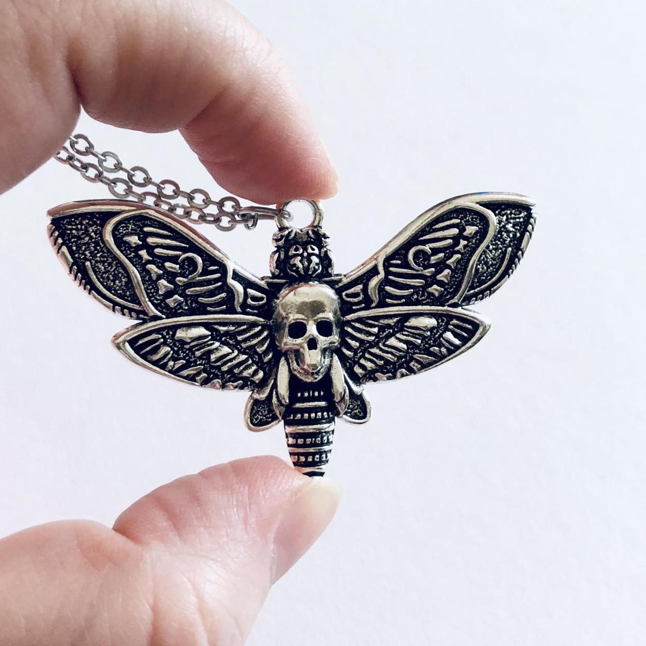 Death head hawk moth necklace, on STAINLESS STEEL... - Depop