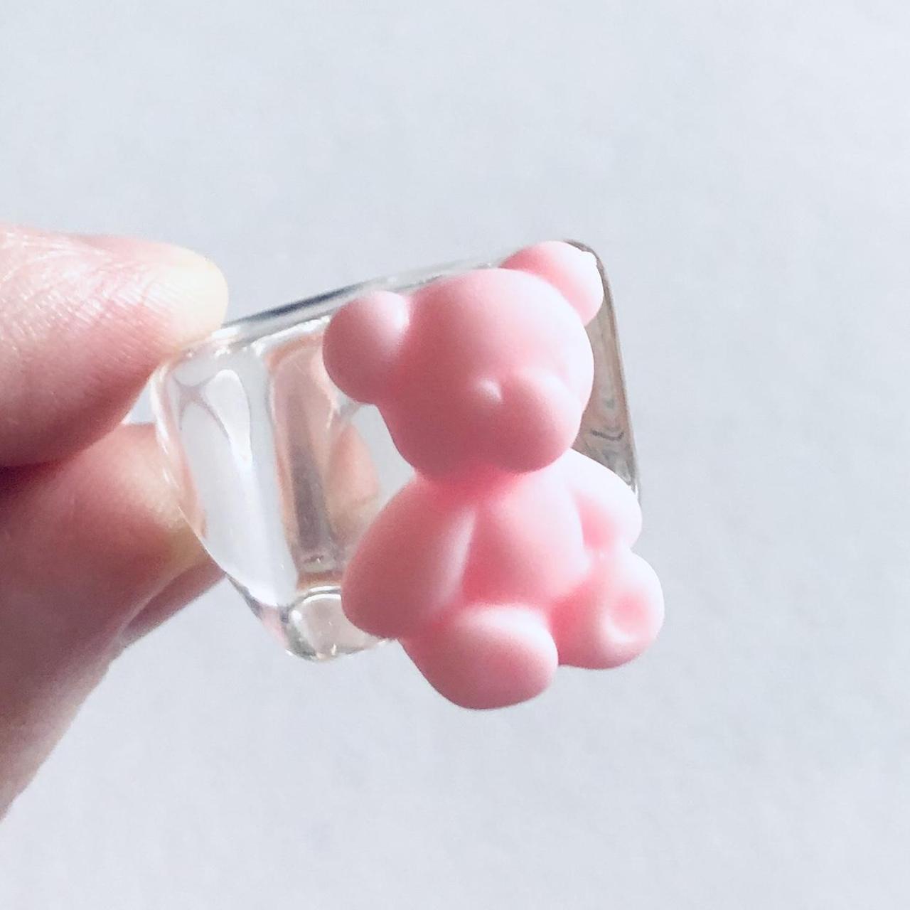 Pink teddy bear ring, kawaii resin ring, lolita... - Depop