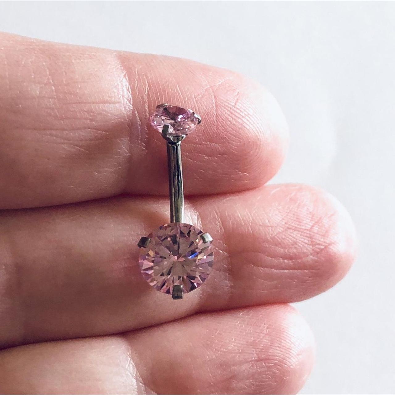 Product Image 2 - Pink rhinestone belly button ring,