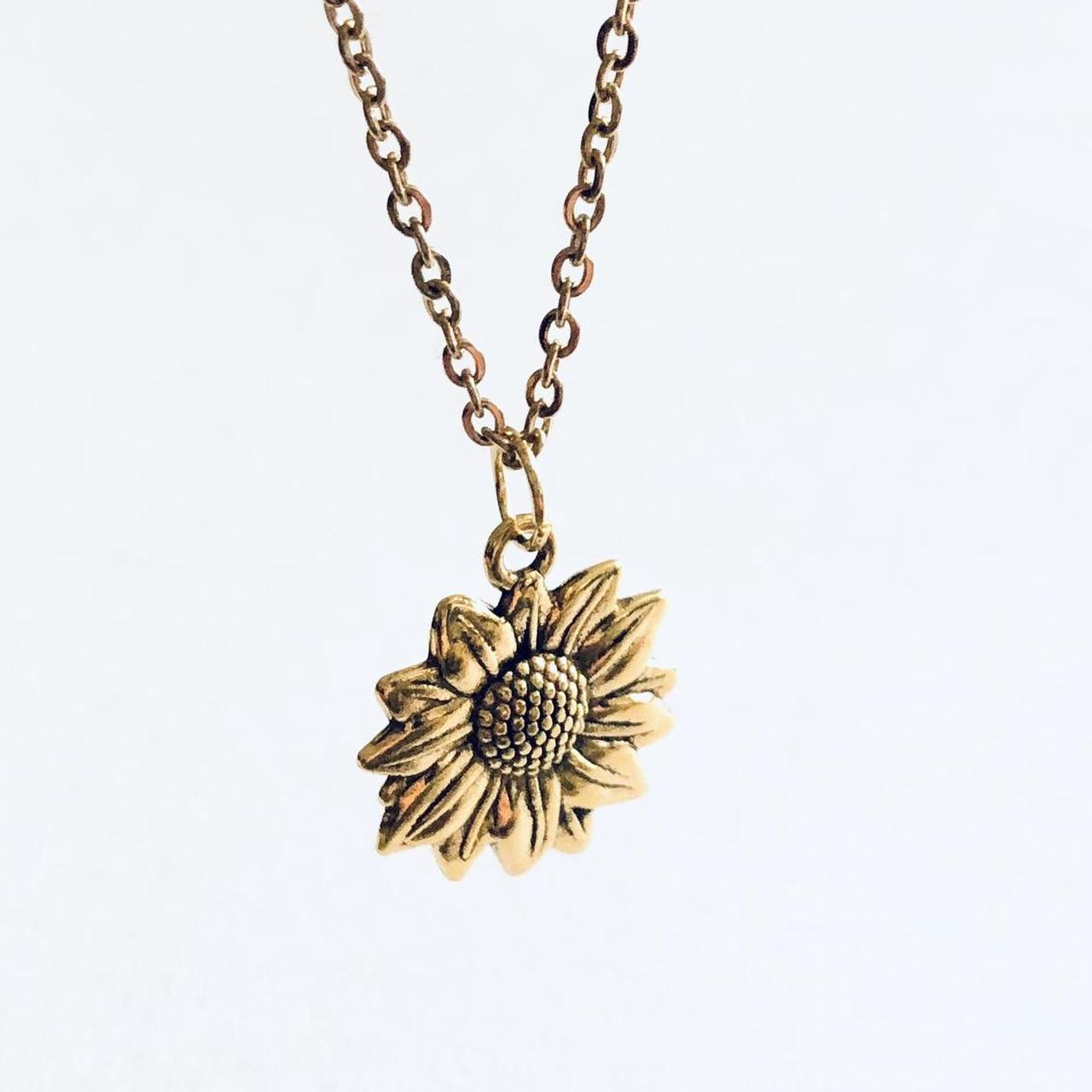 Gold sunflower necklace, boho floral sun flower... Depop