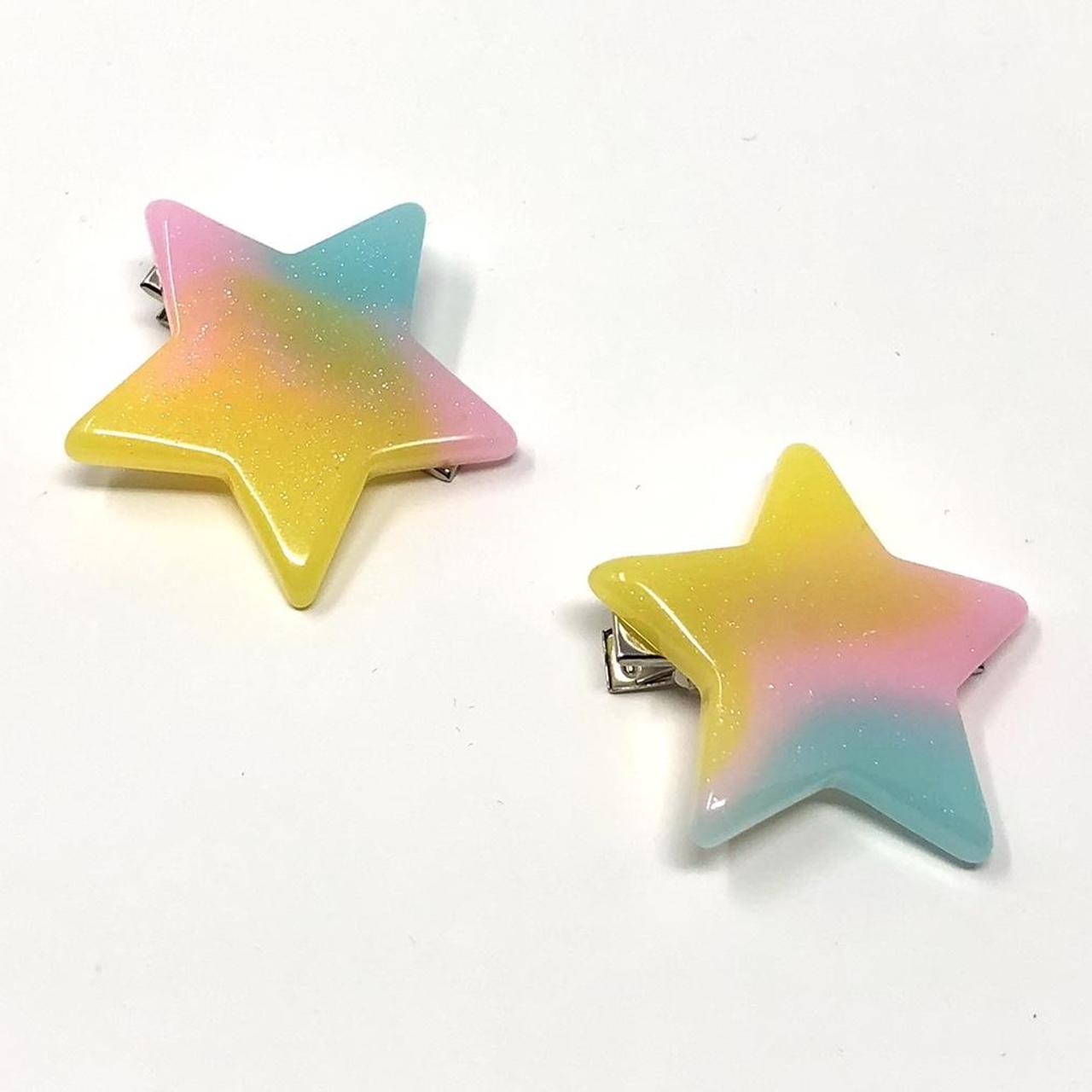 Glitter pastel stars hair clips, multi colored... - Depop