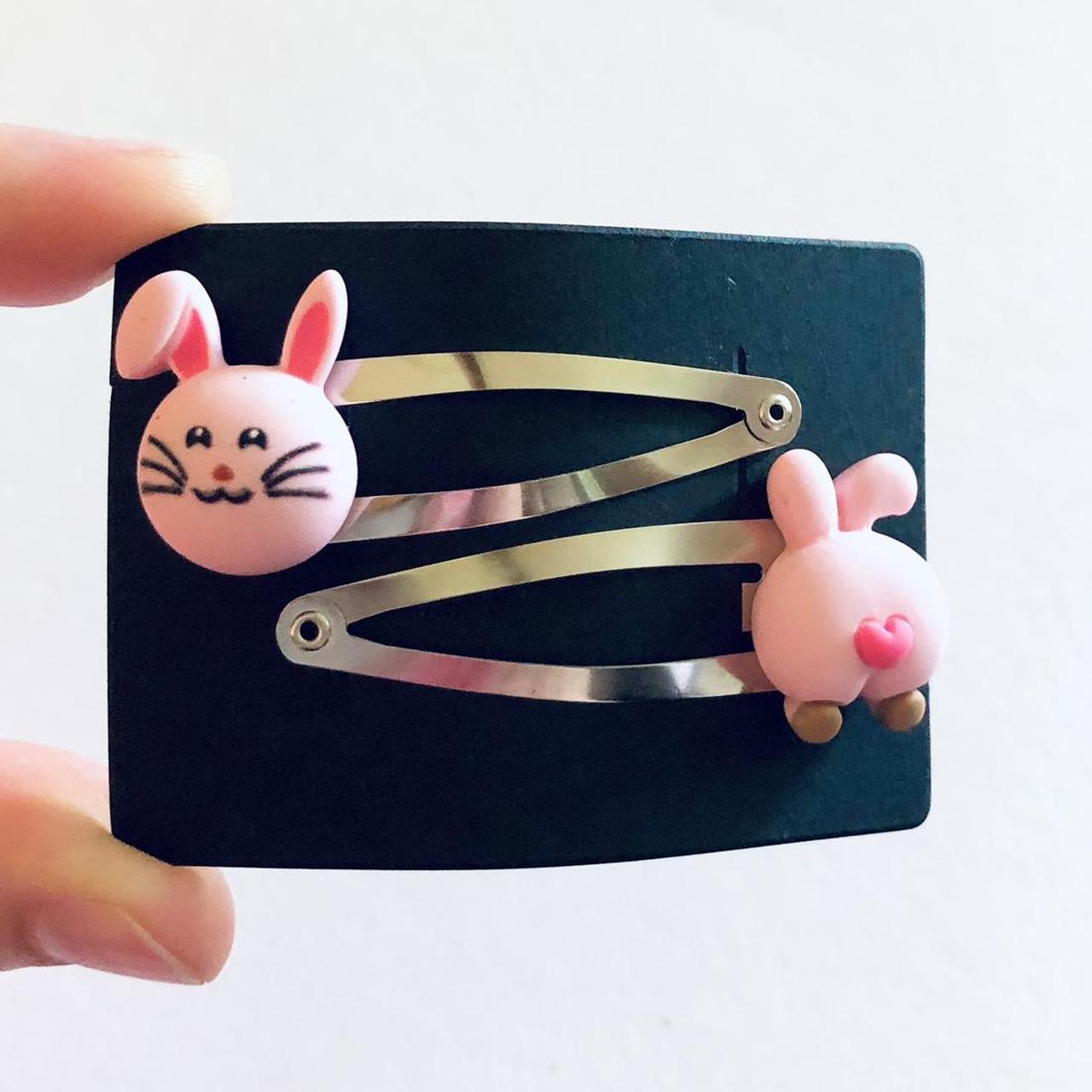 Pink rabbit hair clips, bunny rabbit face & cute... Depop
