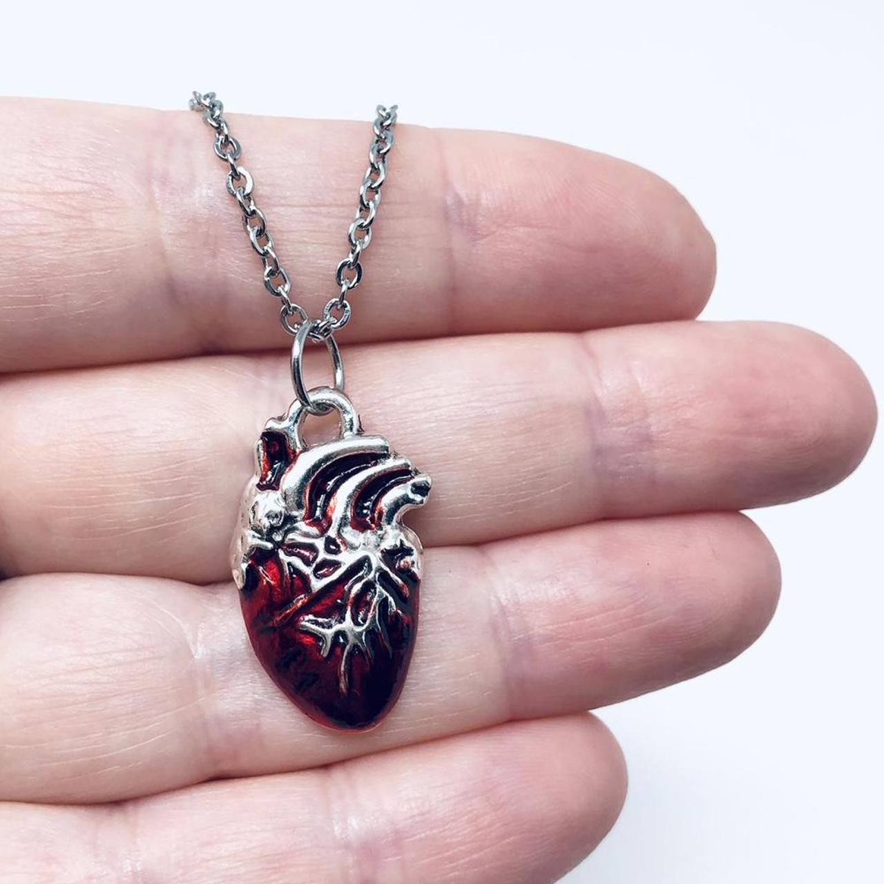 Human heart necklace. Silver & red human organ... Depop