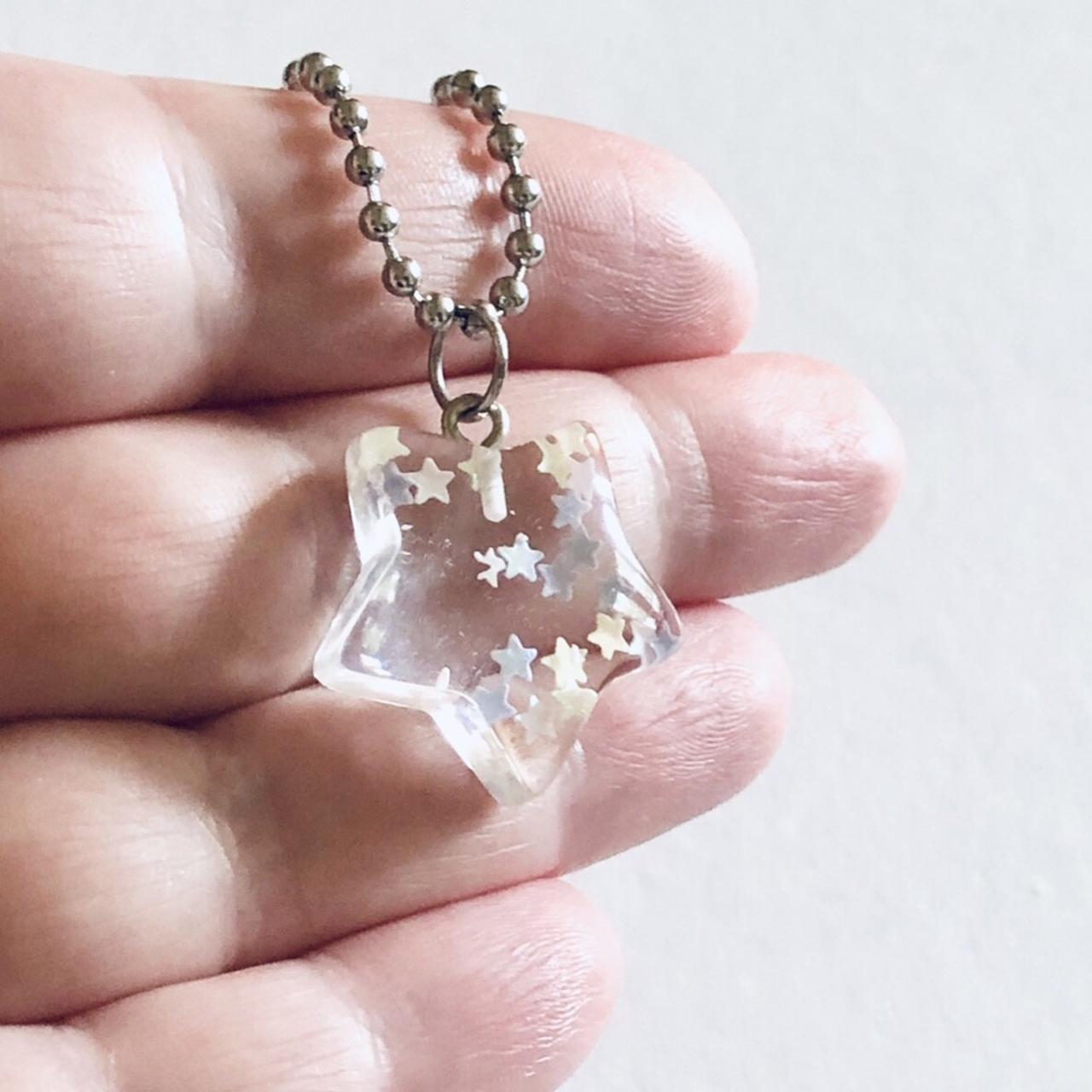 Star necklace, clear resin charm star necklace with... Depop