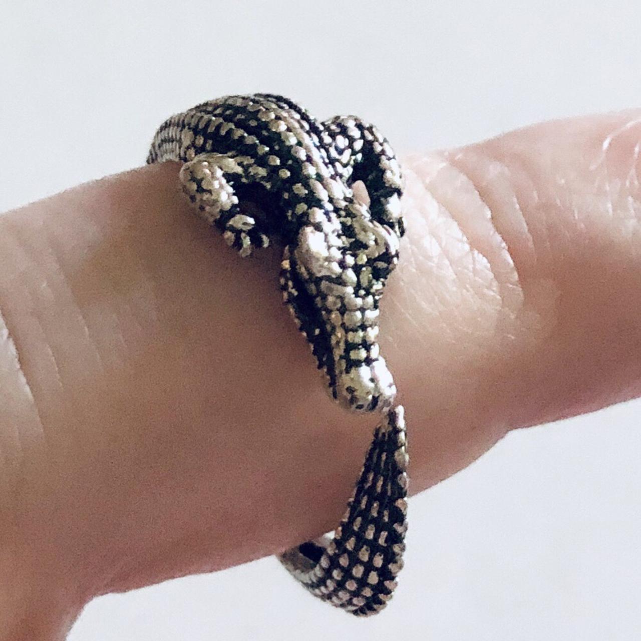 Unisex silver crocodile ring, silver alligator ring,... Depop