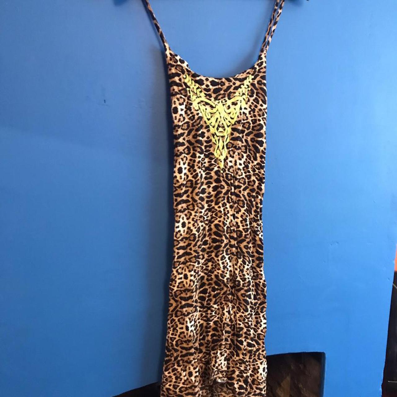 Gorgeous leopard maxi dress with neon pattern. Lace... - Depop