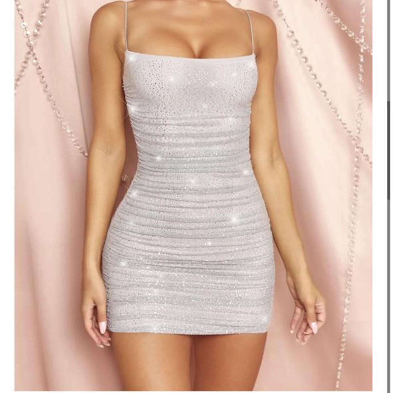 In The Spotlight Ruched Mesh Embellished Mini Dress in Gold