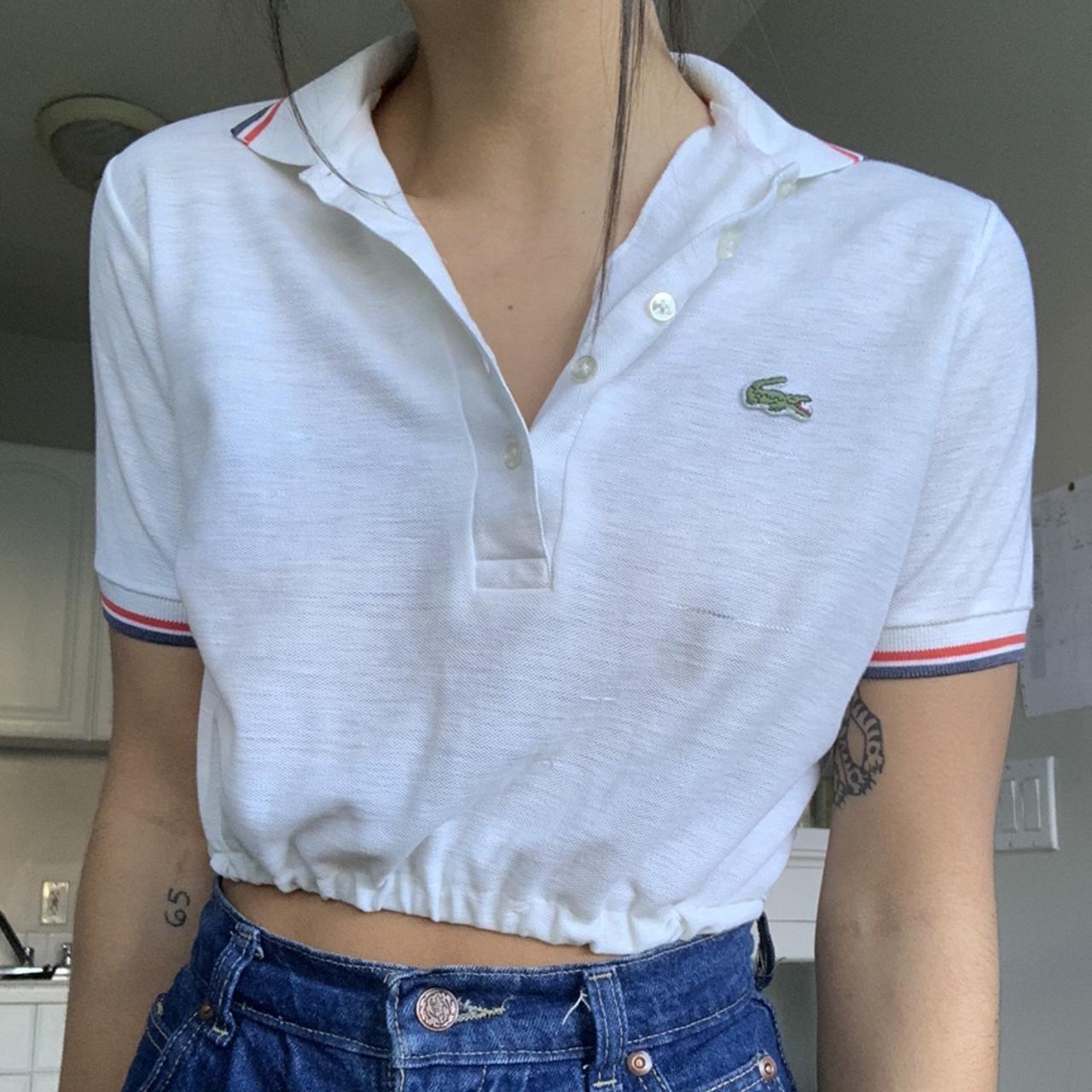 Lacoste collared crop Somewhat see through - Depop