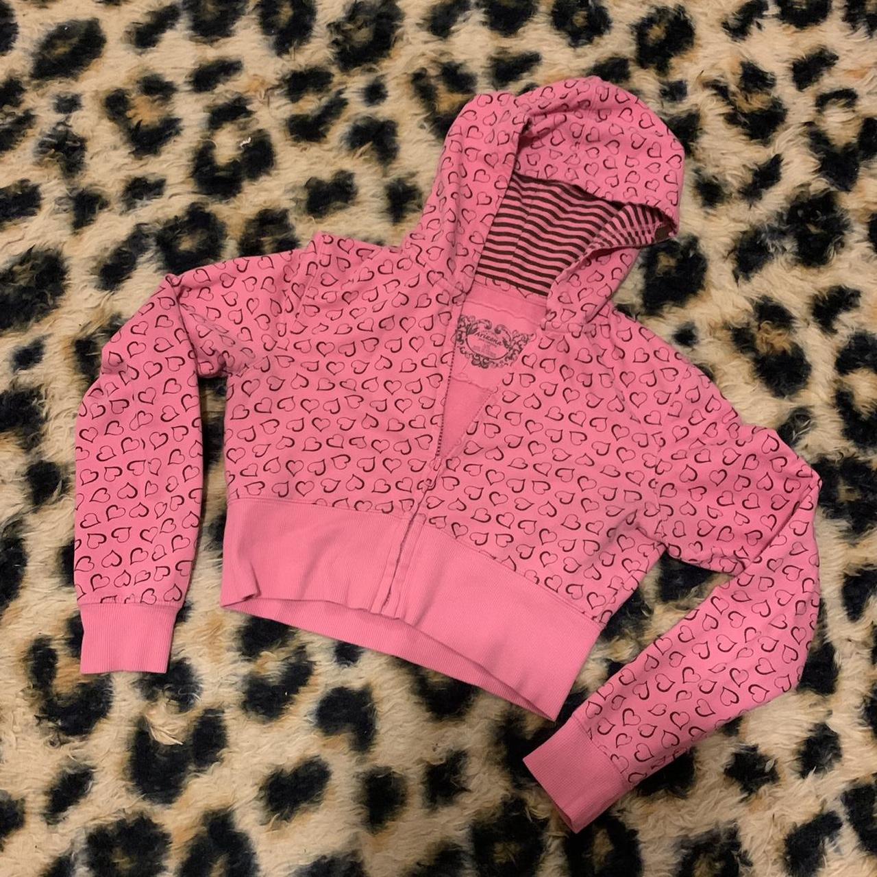 pink heart patterned mini zip up sweater hoodie. pic... - Depop