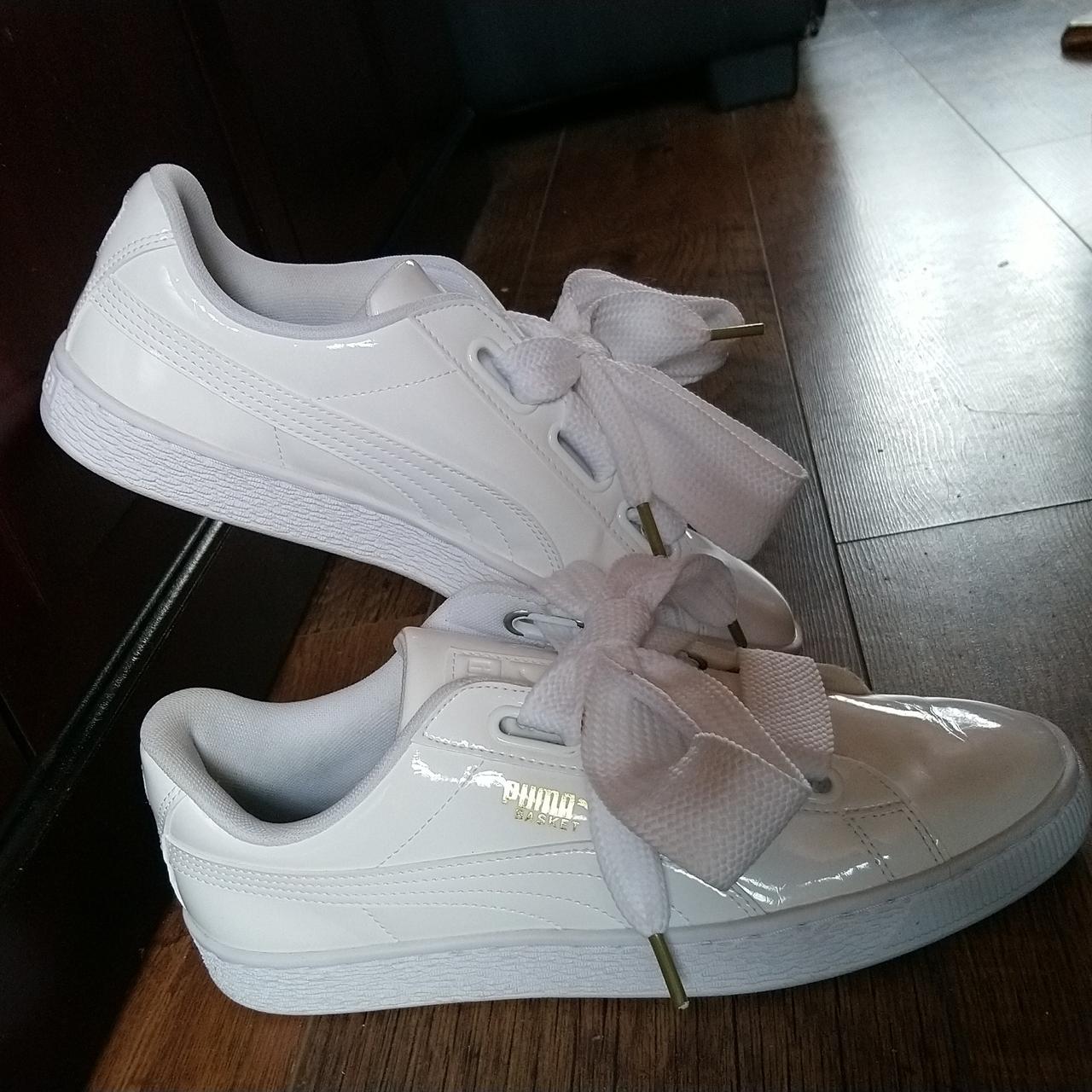 puma patent white trainers