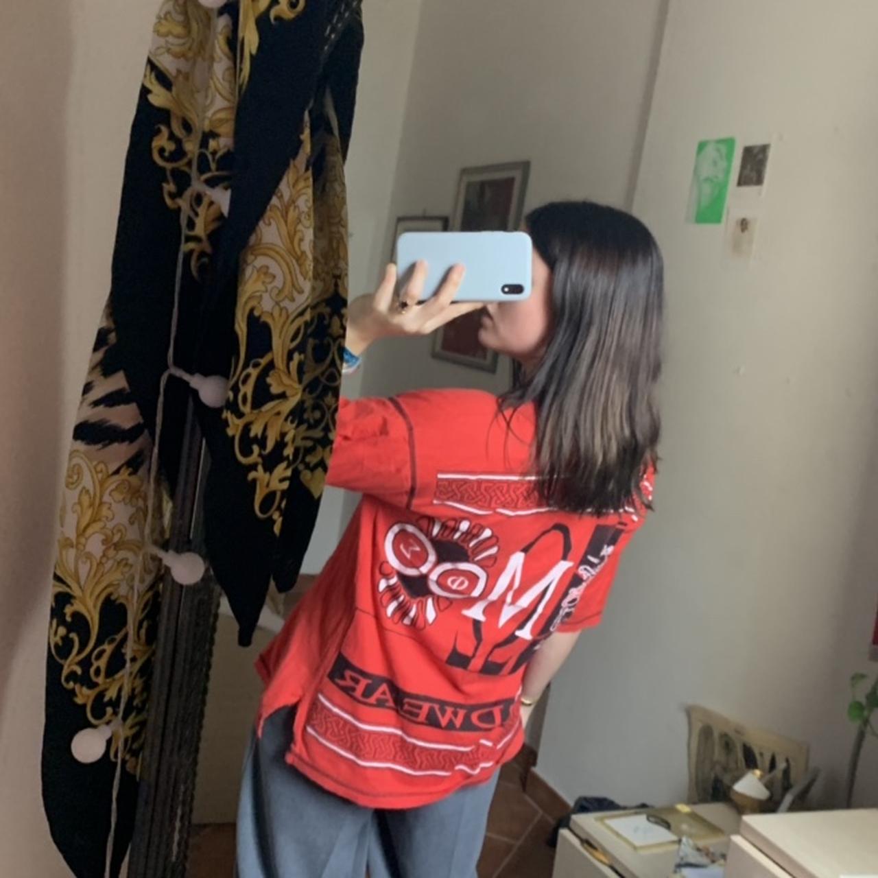 Red oversized t shirt with graphic back and contrast... Depop