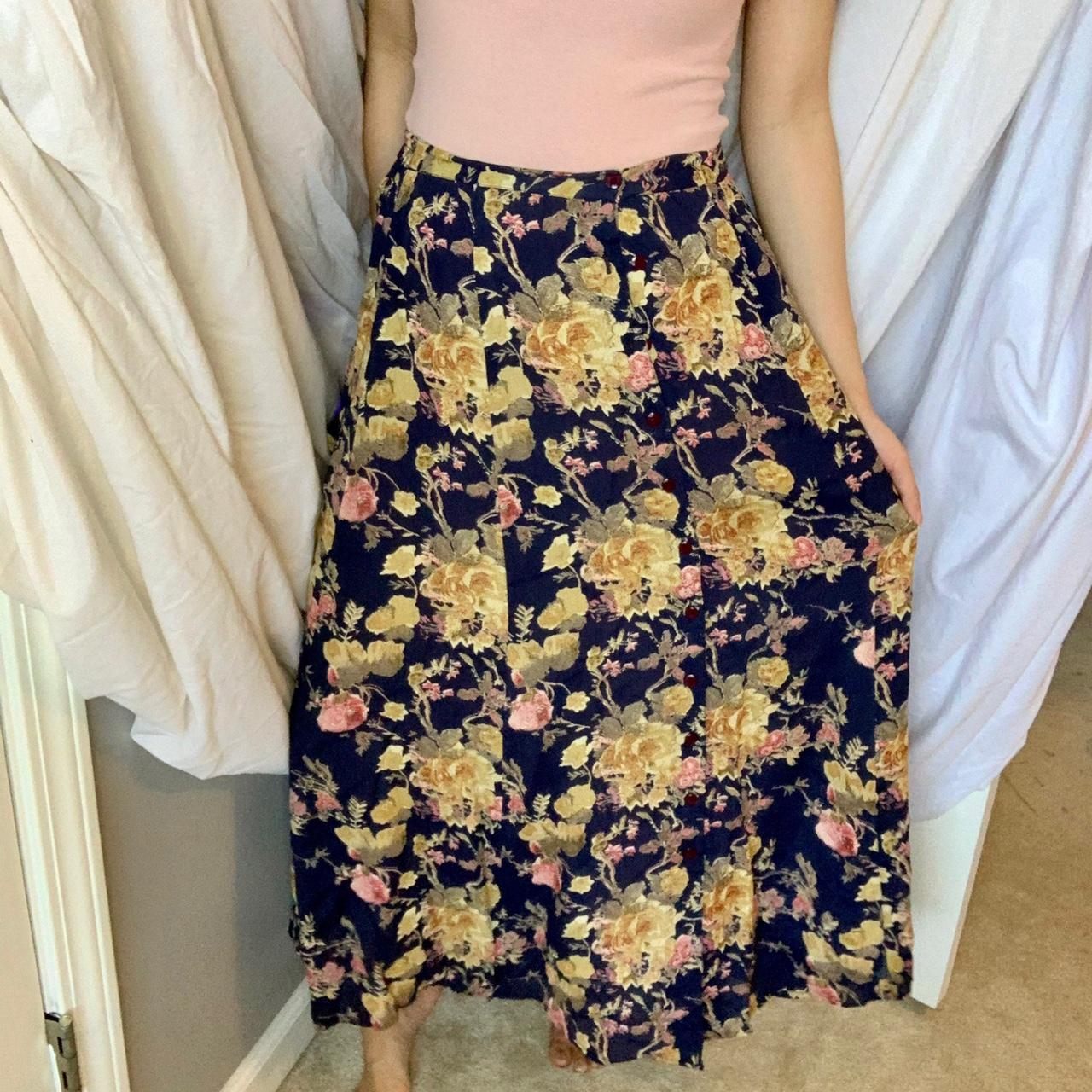 floral long skirt with buttons paul harris design.... - Depop