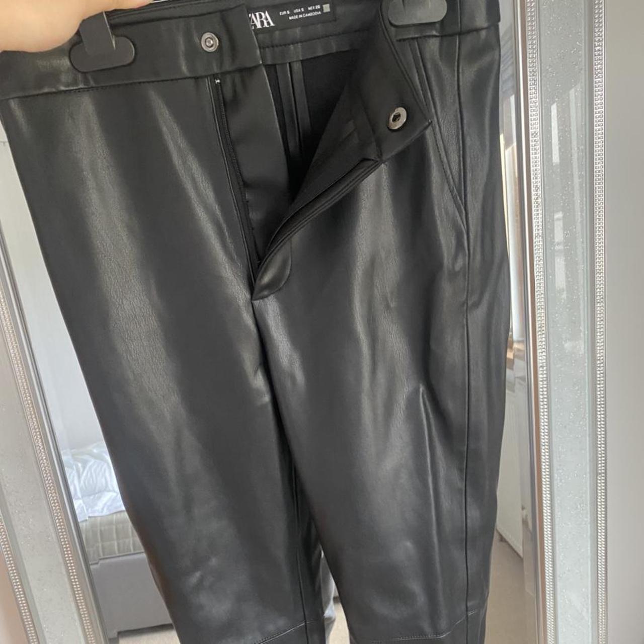 Zara black leather look trousers Size small Tags... - Depop