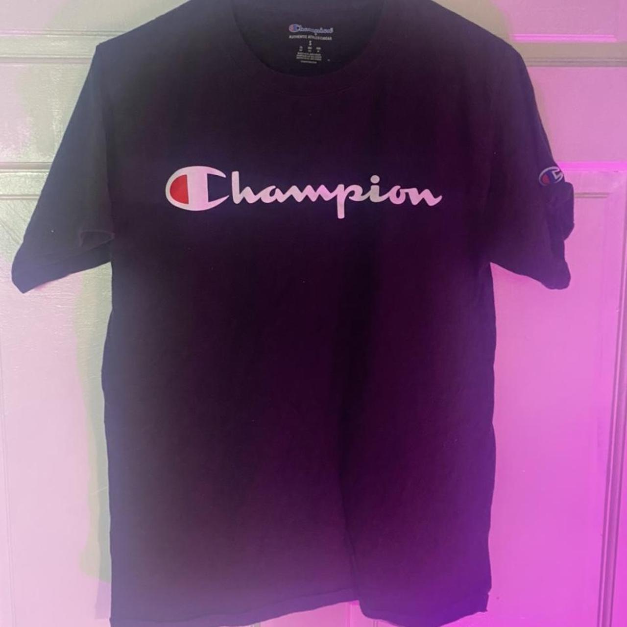Champion Men's Black and White T-shirt | Depop