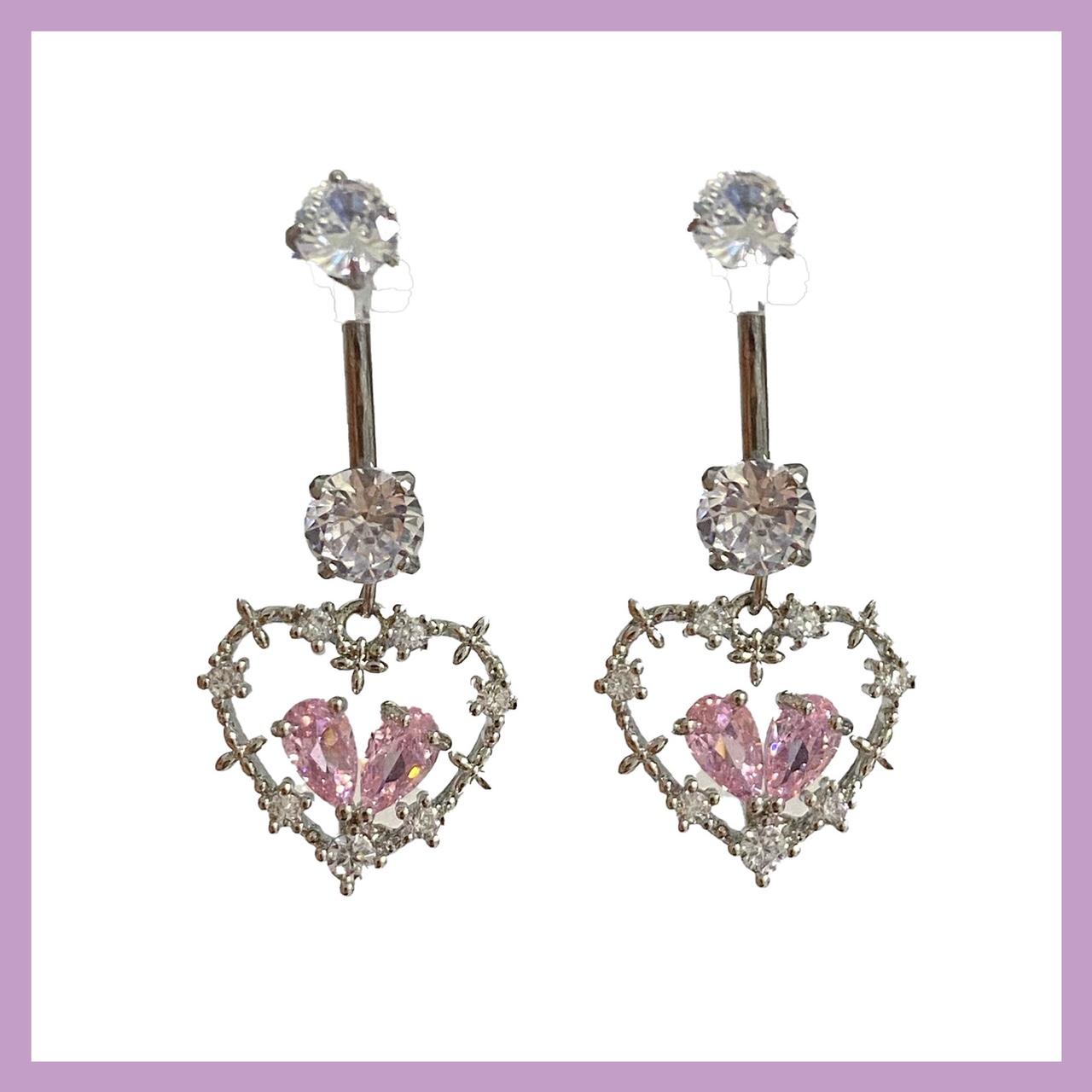 💘 Pink heart thorn rhinestone earrings &... - Depop