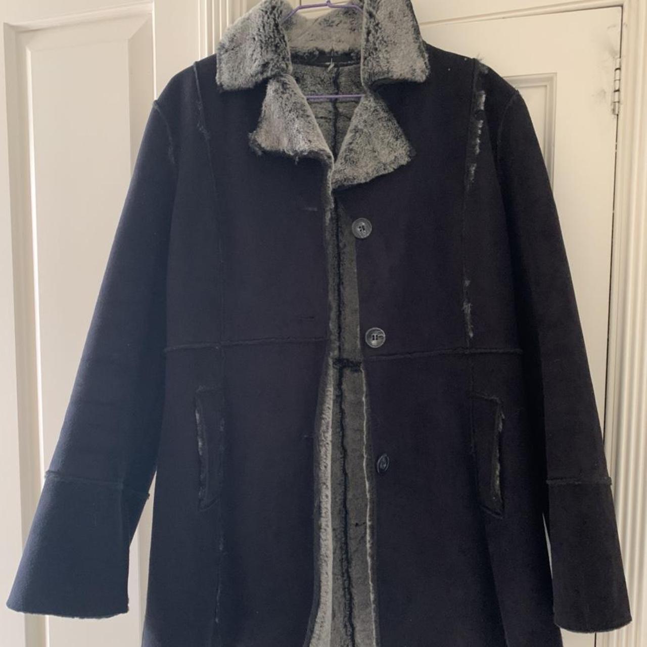 Next Women's Black and Grey Coat | Depop