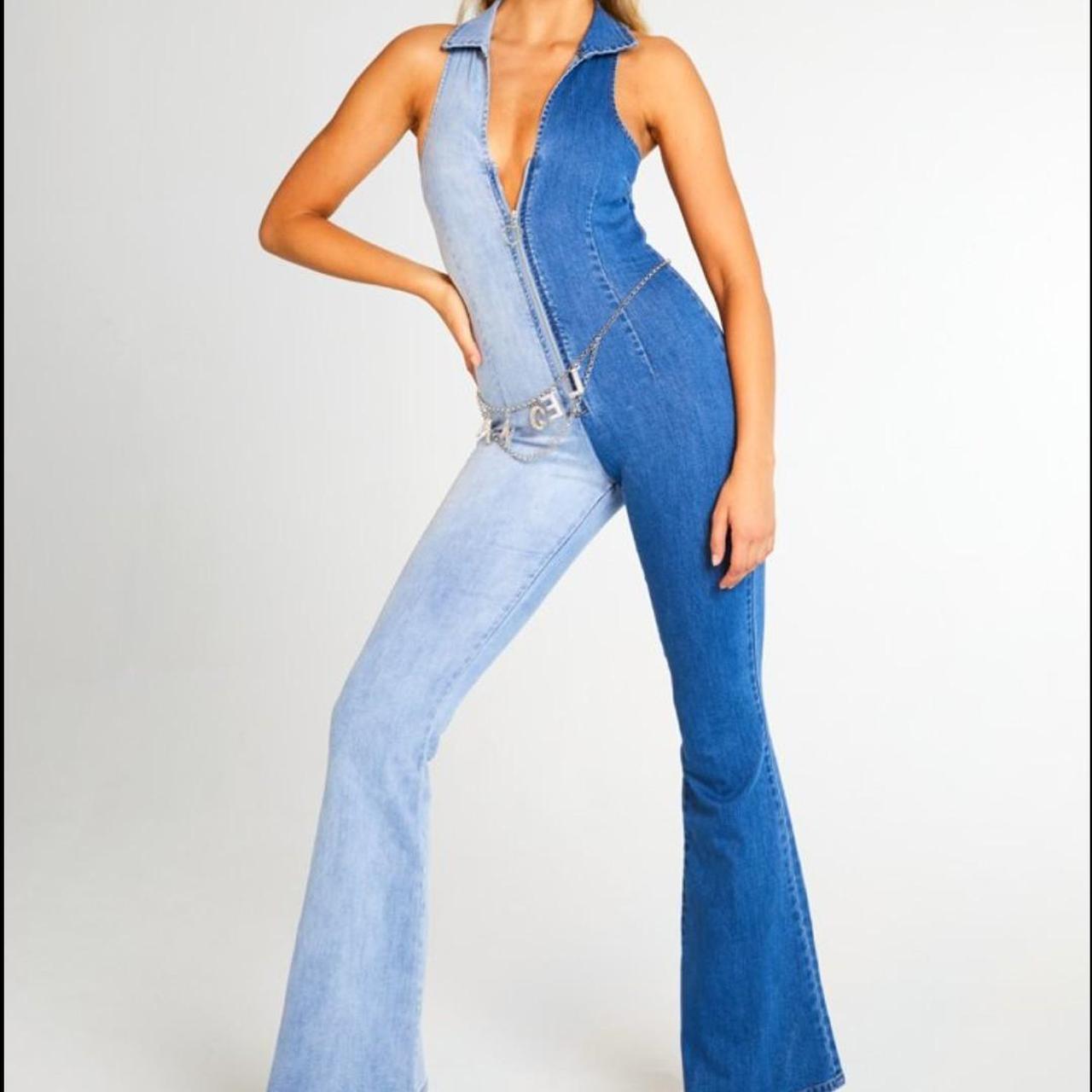 Jaded London split denim jumpsuit. Lowcut catsuit... Depop