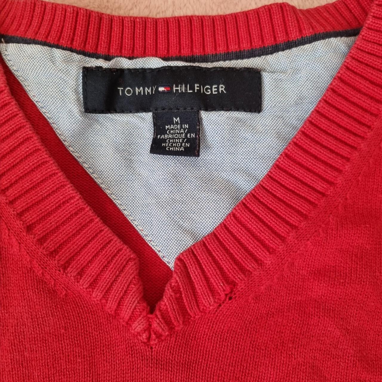 🧁Tommy Hilfiger red V neck jumper/... - Depop