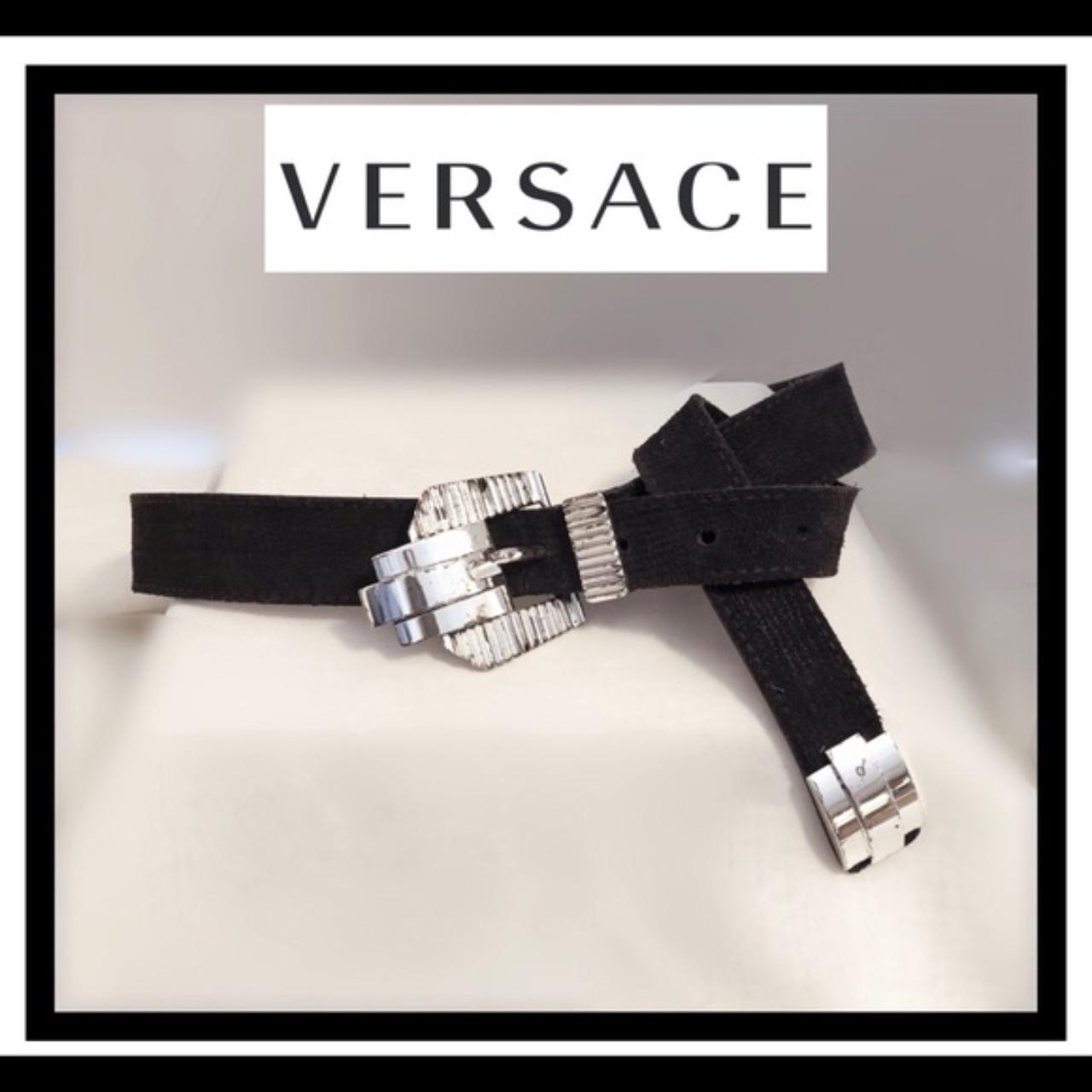 Versace Women's Black and Silver Belt | Depop