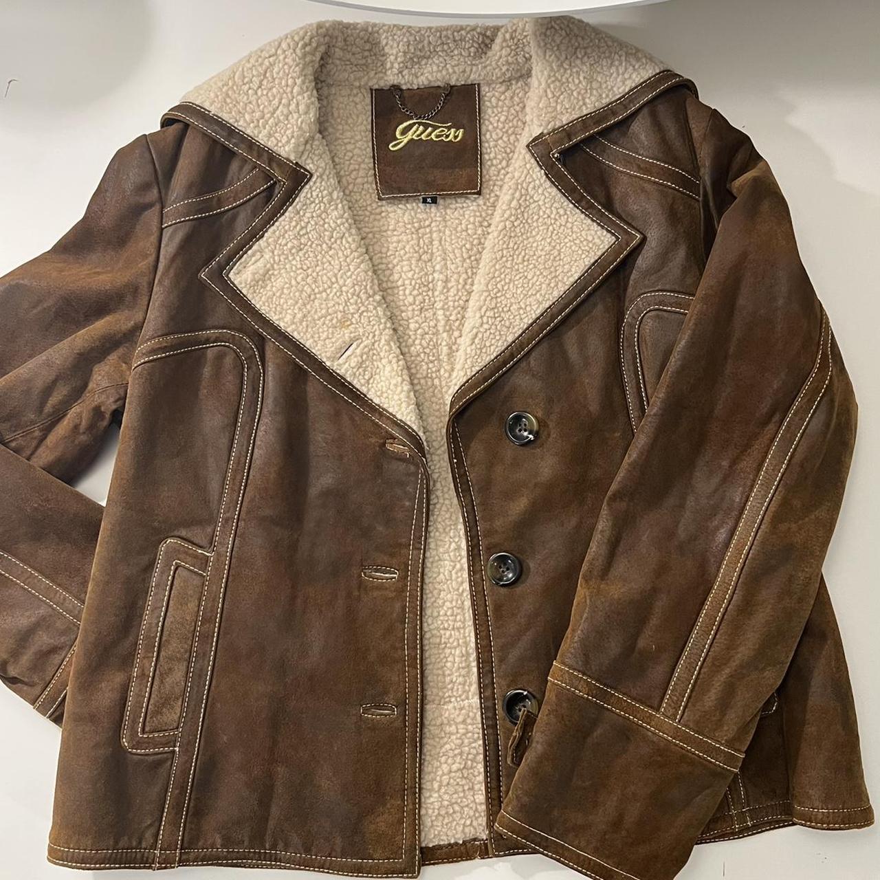 Guess vintage brown 100% genuine leather & faux fur... - Depop