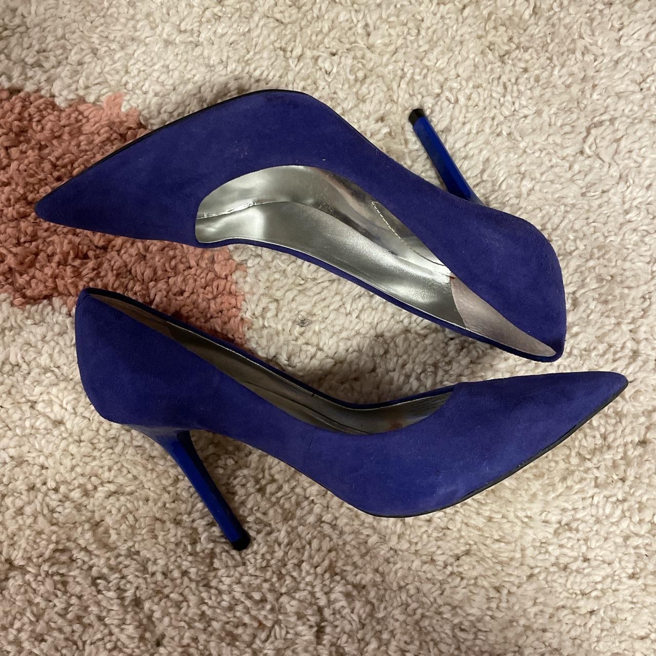 Royal blue pointy toed stilettos from Guess. Suede... - Depop