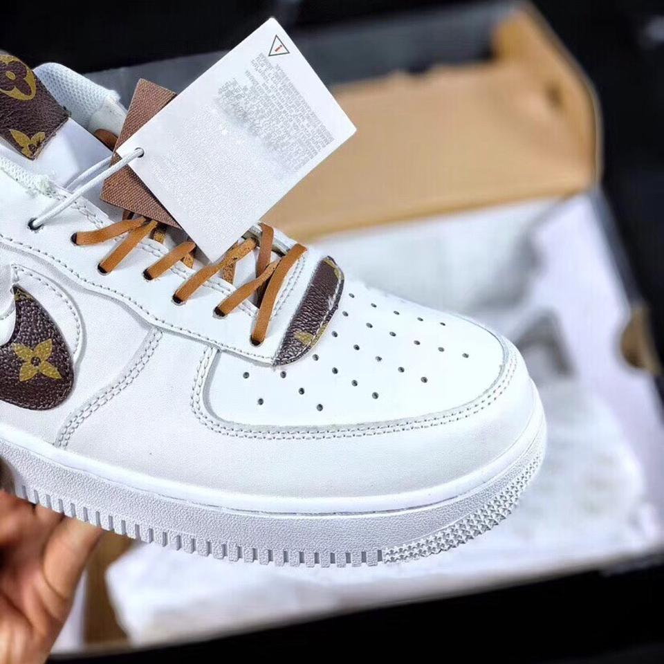 Custom LV Supreme Nike Air Force 1 Mid. All handmade - Depop