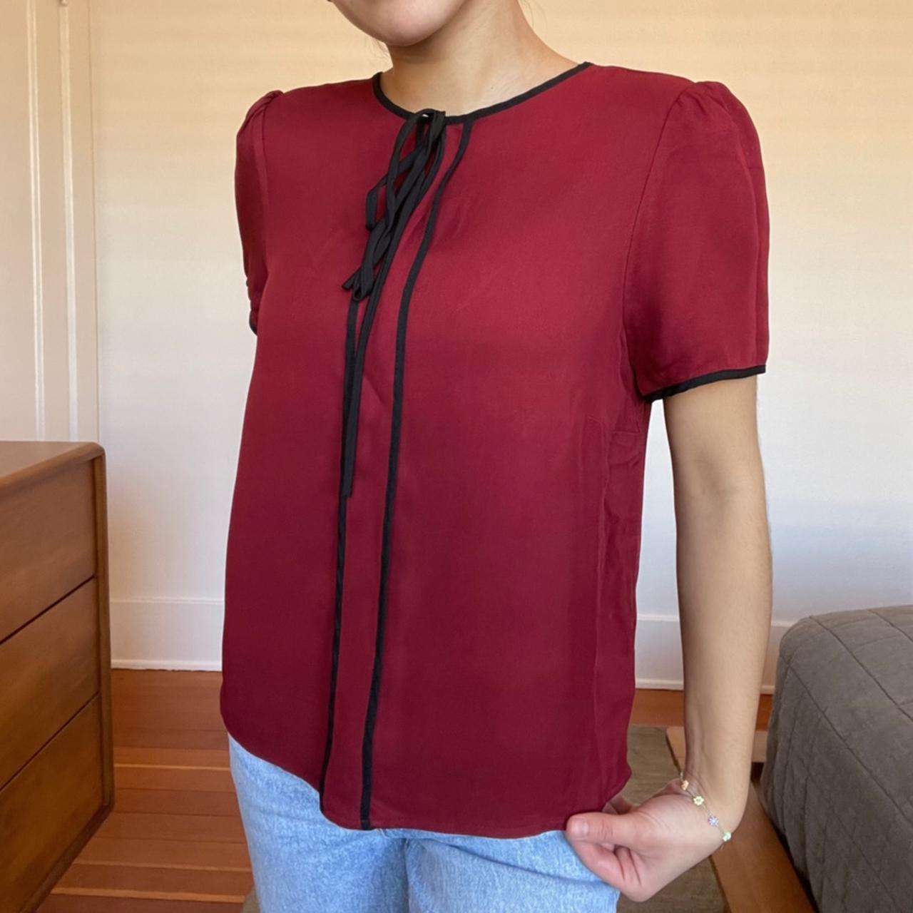 Burgundy blouse with black outlining Has the cutest... - Depop
