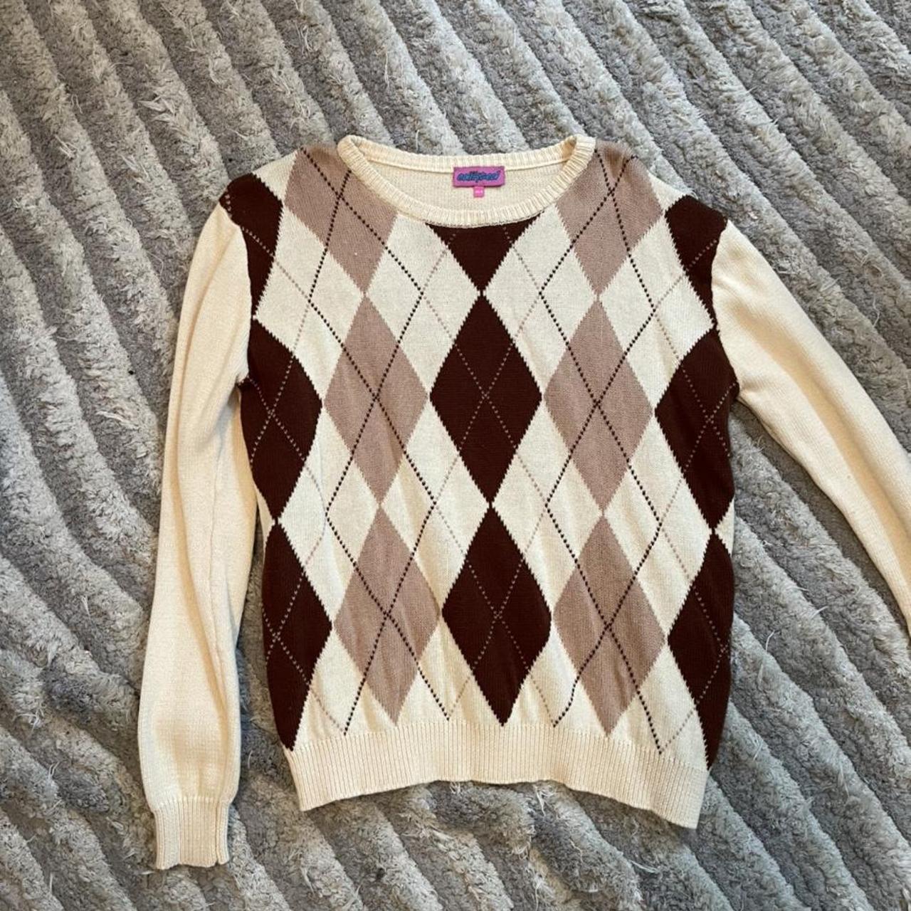 EDIKTED argyle beige and brown sweater. Worn once - Depop