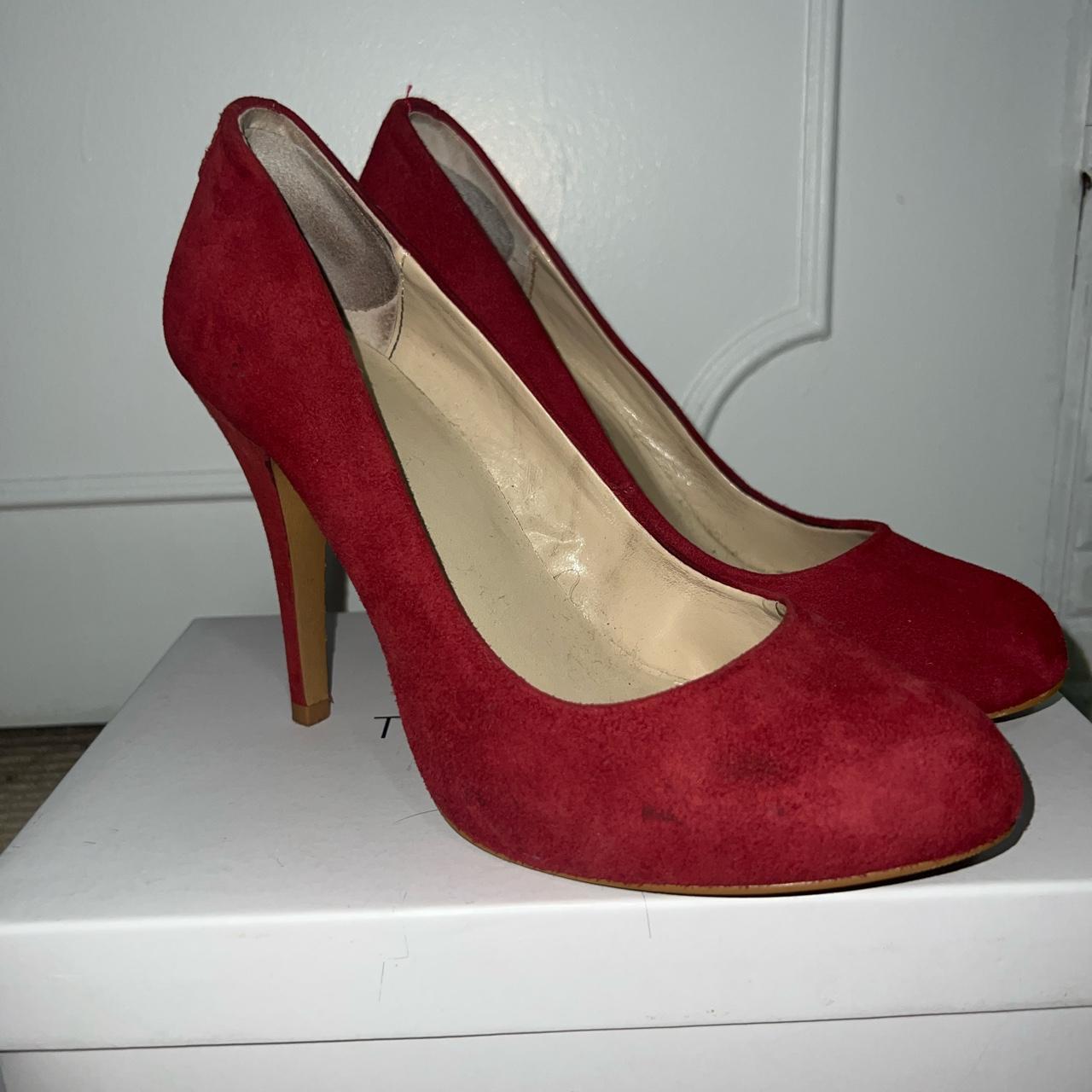 Red suede old school pump heel US size 8... - Depop