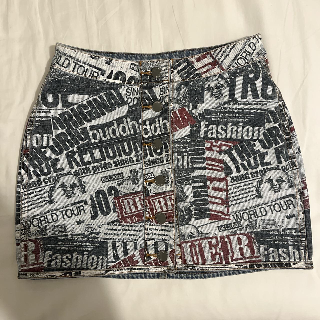 True religion reversible denim mini skirt Newspaper... Depop