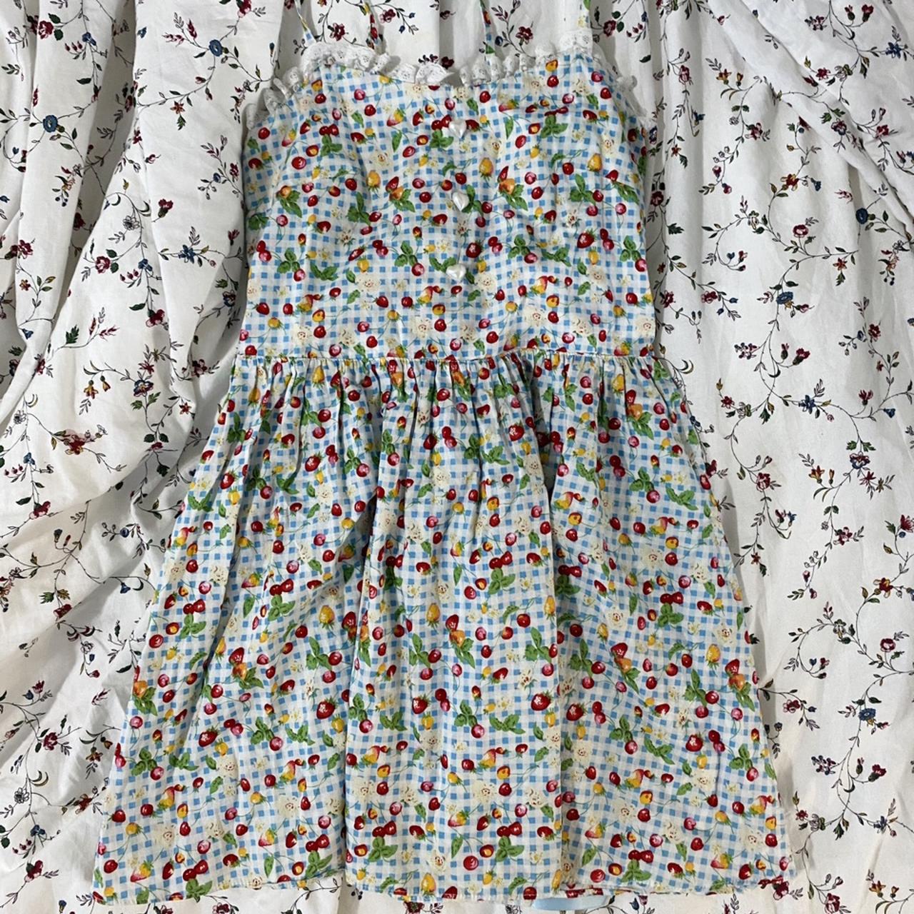 Vintage Fruit 🍉 Dress with lace up back! In good... - Depop