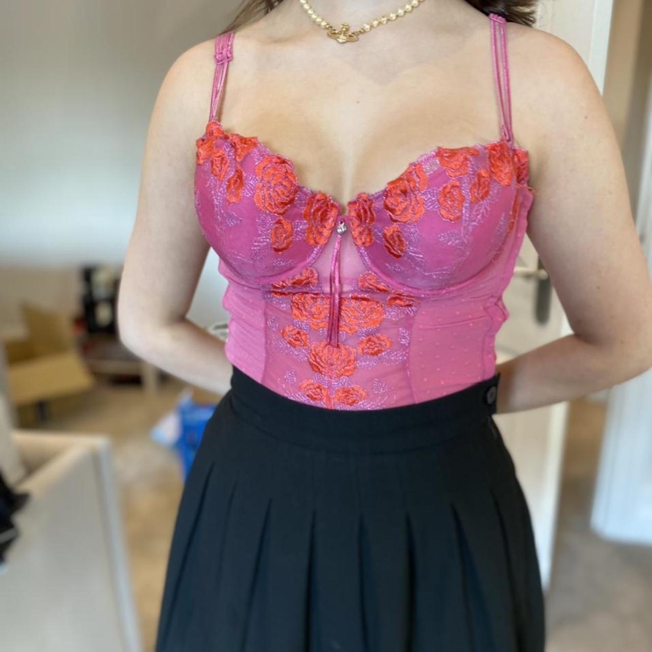 Y2k Etam corset top. Pink mesh rose detail. BNWT! - Depop