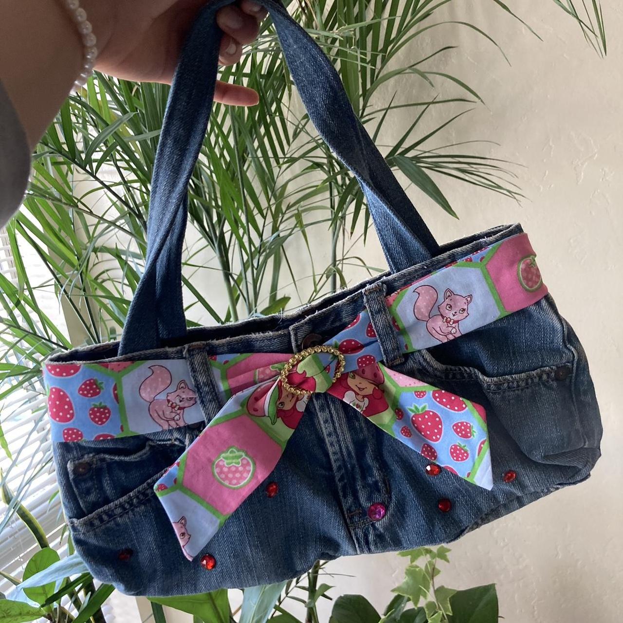 VINTAGE Y2K STRAWBERRY SHORTCAKE DENIM BAG, HANDMADE... - Depop