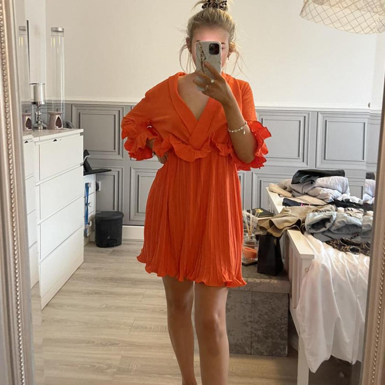 Pretty little thing orange frill dress best sale